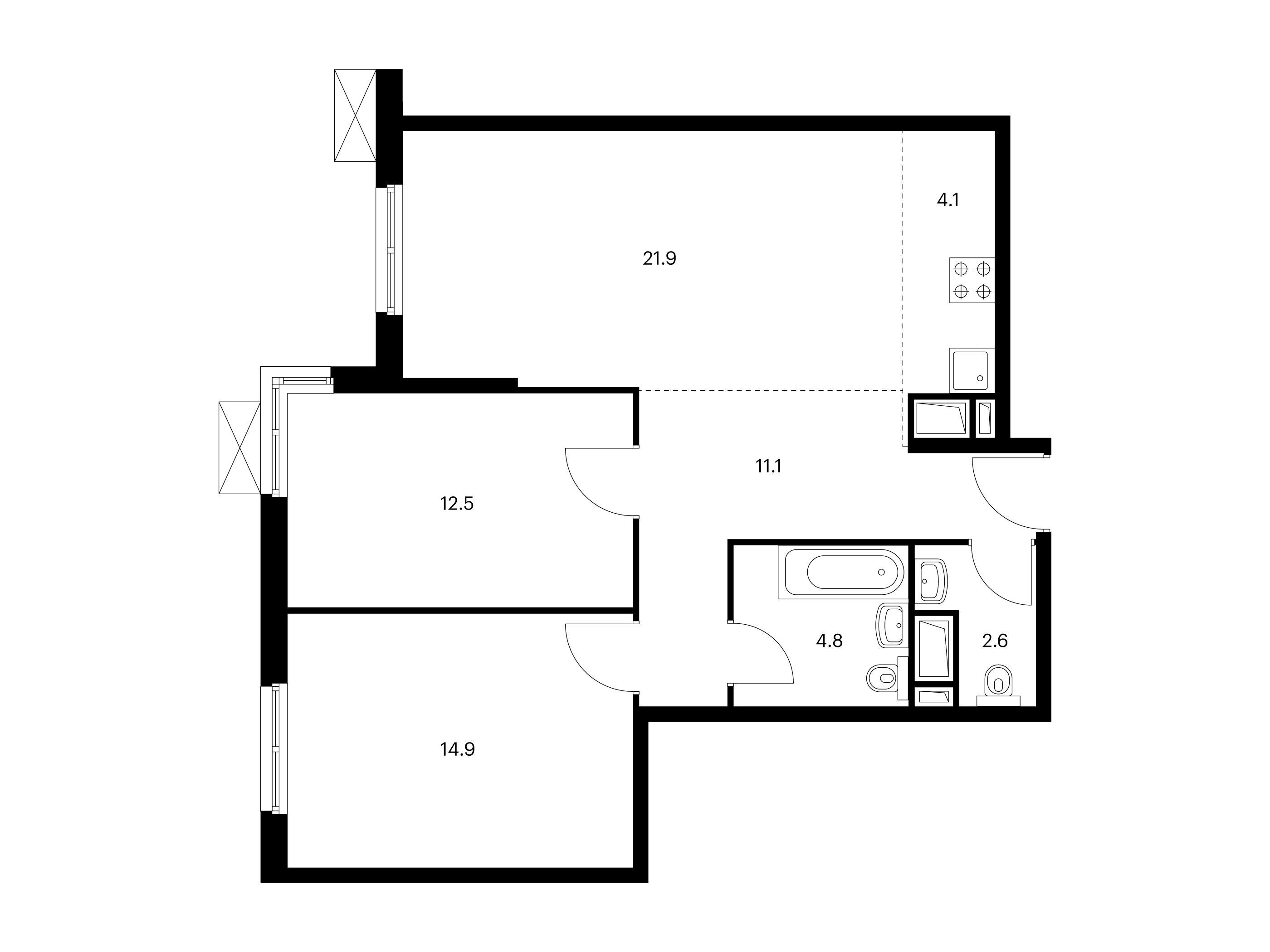 Планировка: 2-комн. квартира 71.90 м² в новостройке Митинский лес