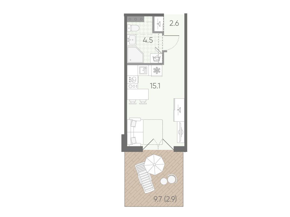 Планировка: Студия 25.10 м² в новостройке Пулково Лайк