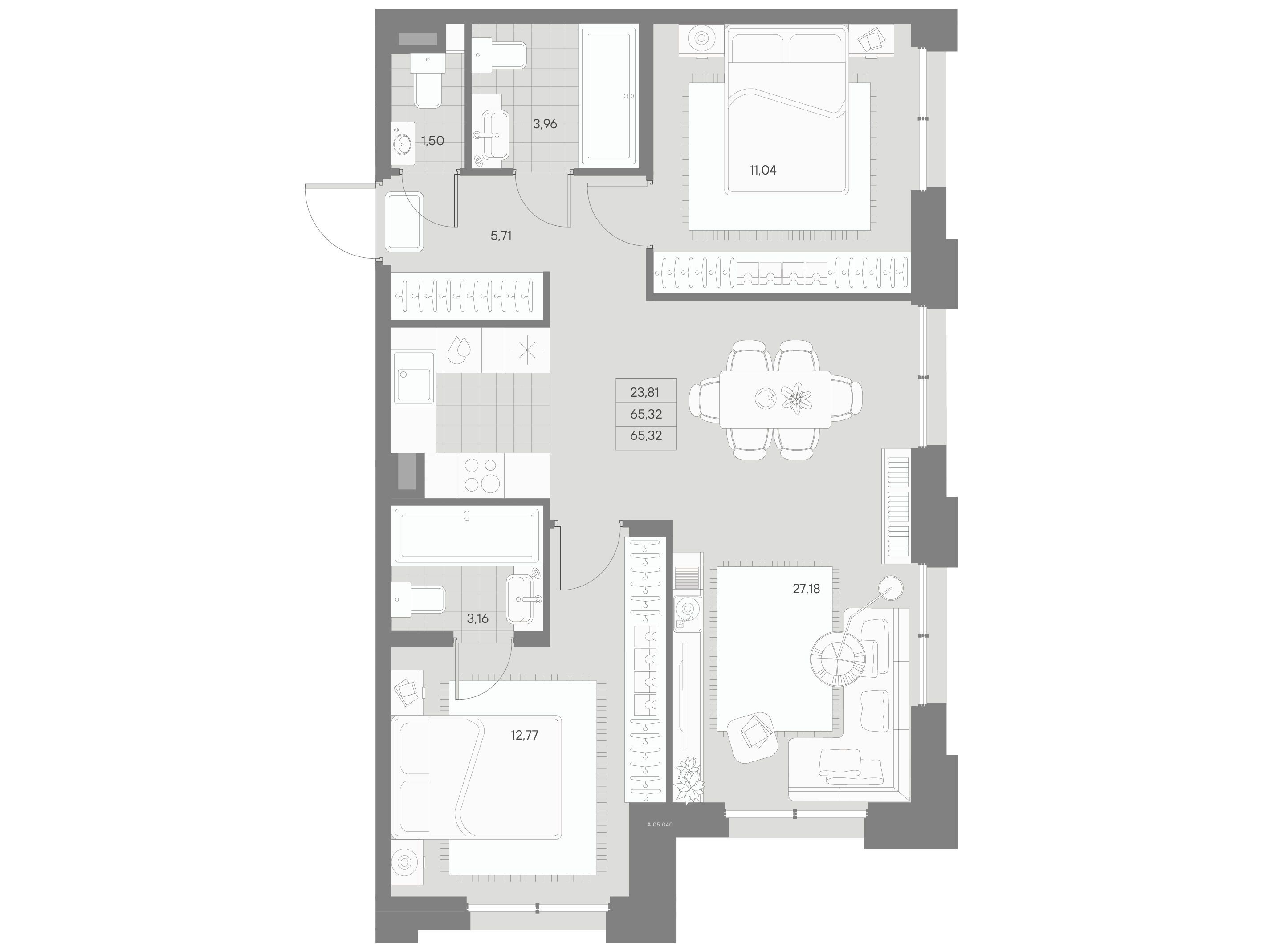 Планировка: 2-комн. квартира 65.32 м² в новостройке ЖК Альпен