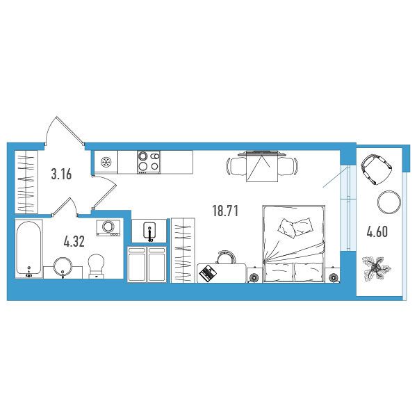 Планировка: Студия 27.57 м² в новостройке ЖК Искра Сити