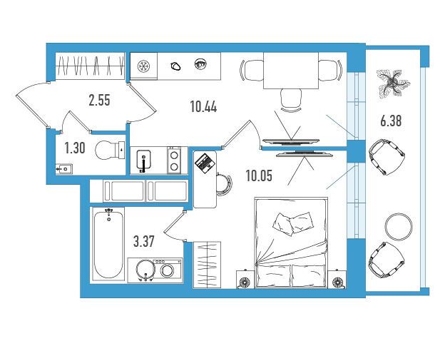 Планировка: 1-комн. квартира 29.62 м² в новостройке ЖК Искра Сити