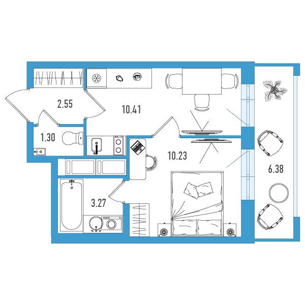 Планировка: 1-комн. квартира 29.67 м² в новостройке ЖК Искра Сити
