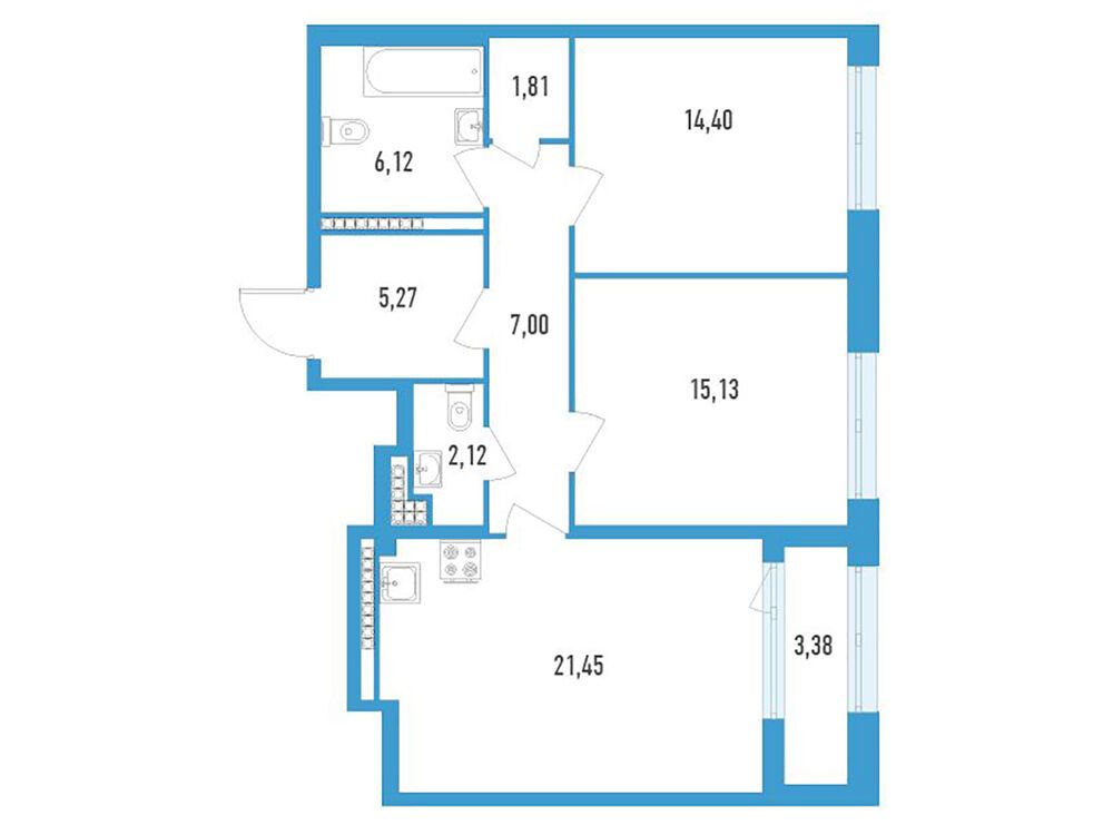 Планировка: 2-комн. квартира 75.20 м² в новостройке Дефанс