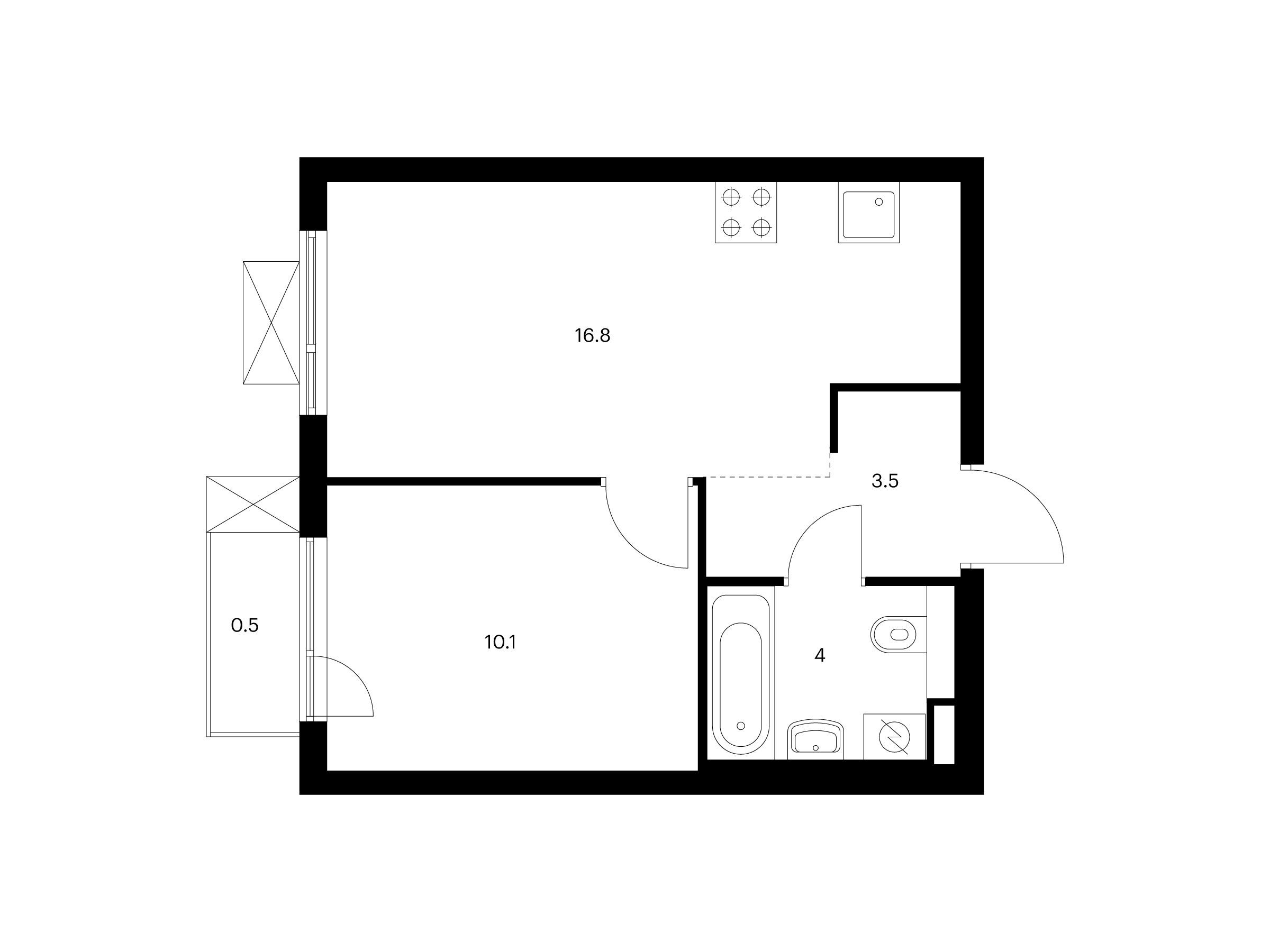 Планировка: 1-комн. квартира 34.90 м² в новостройке Ильинские луга