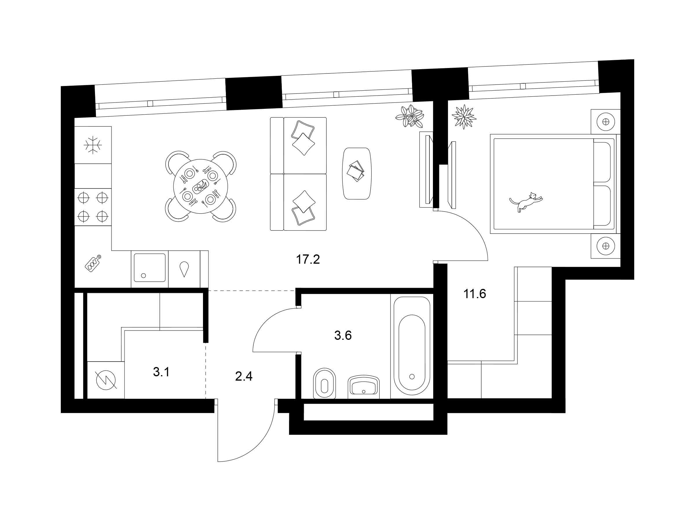 Планировка: 1-комн. квартира 37.90 м² в новостройке Строгино 360
