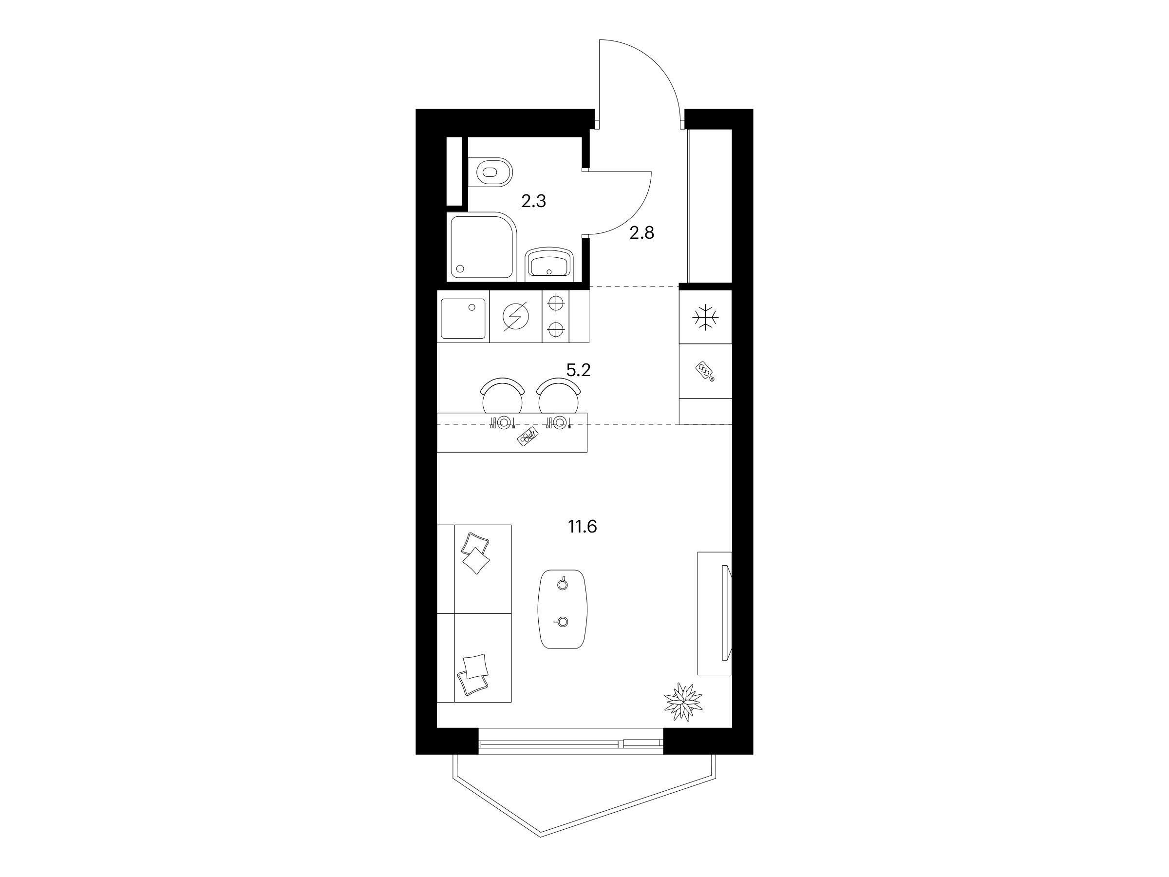 Планировка: Студия 21.90 м² в новостройке Мичуринский парк