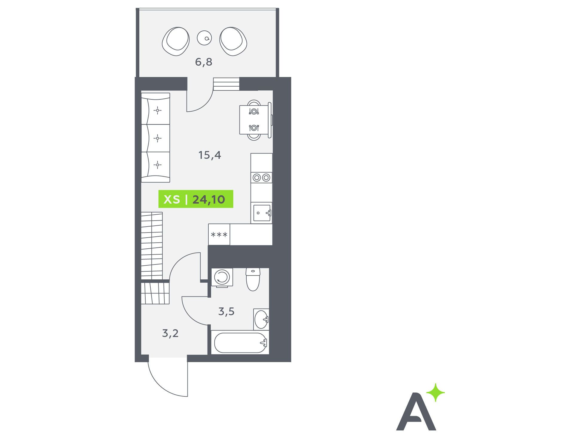 Планировка: Студия 24.10 м² в новостройке Аквилон Сторис