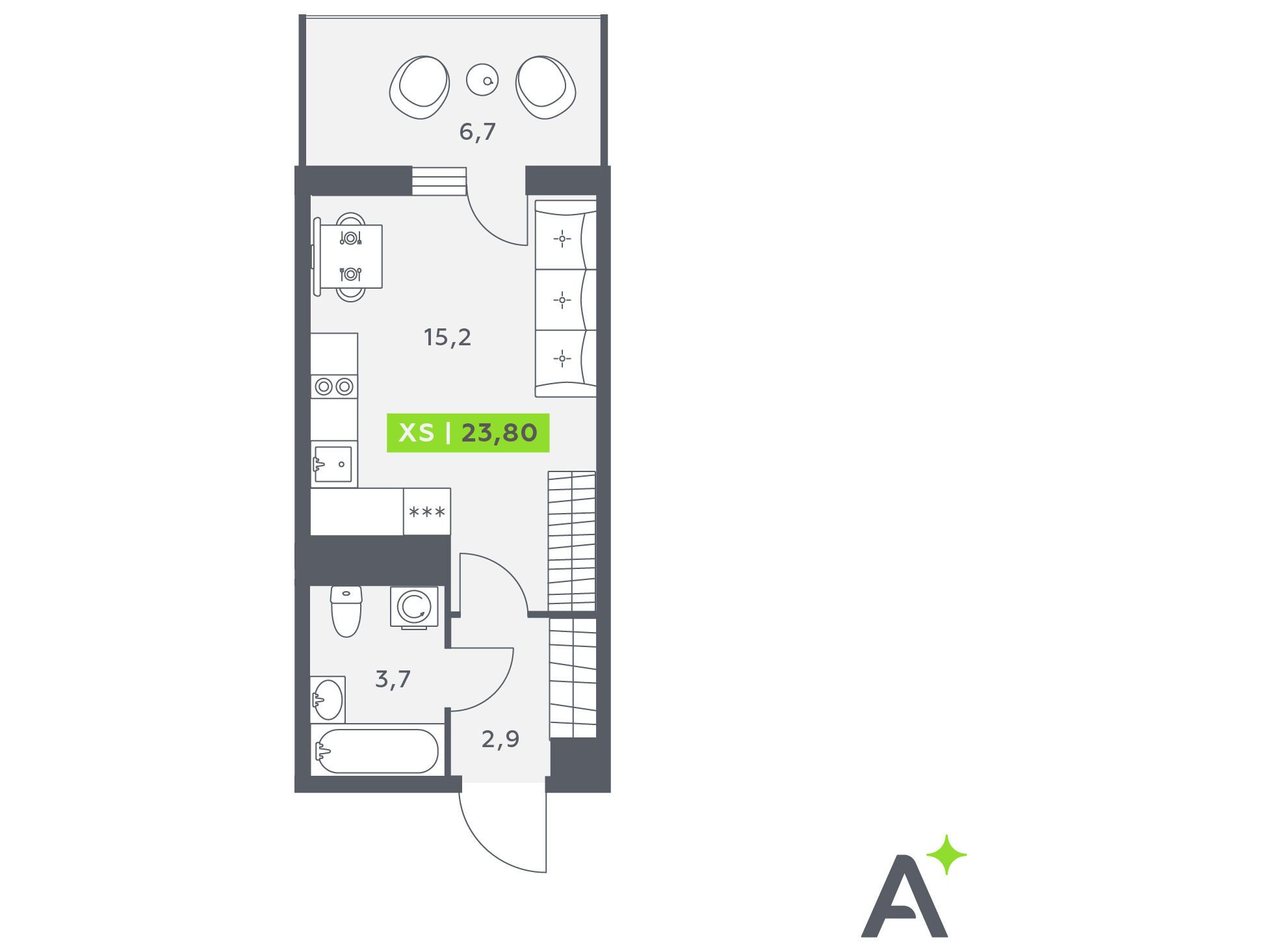 Планировка: Студия 23.80 м² в новостройке Аквилон Сторис