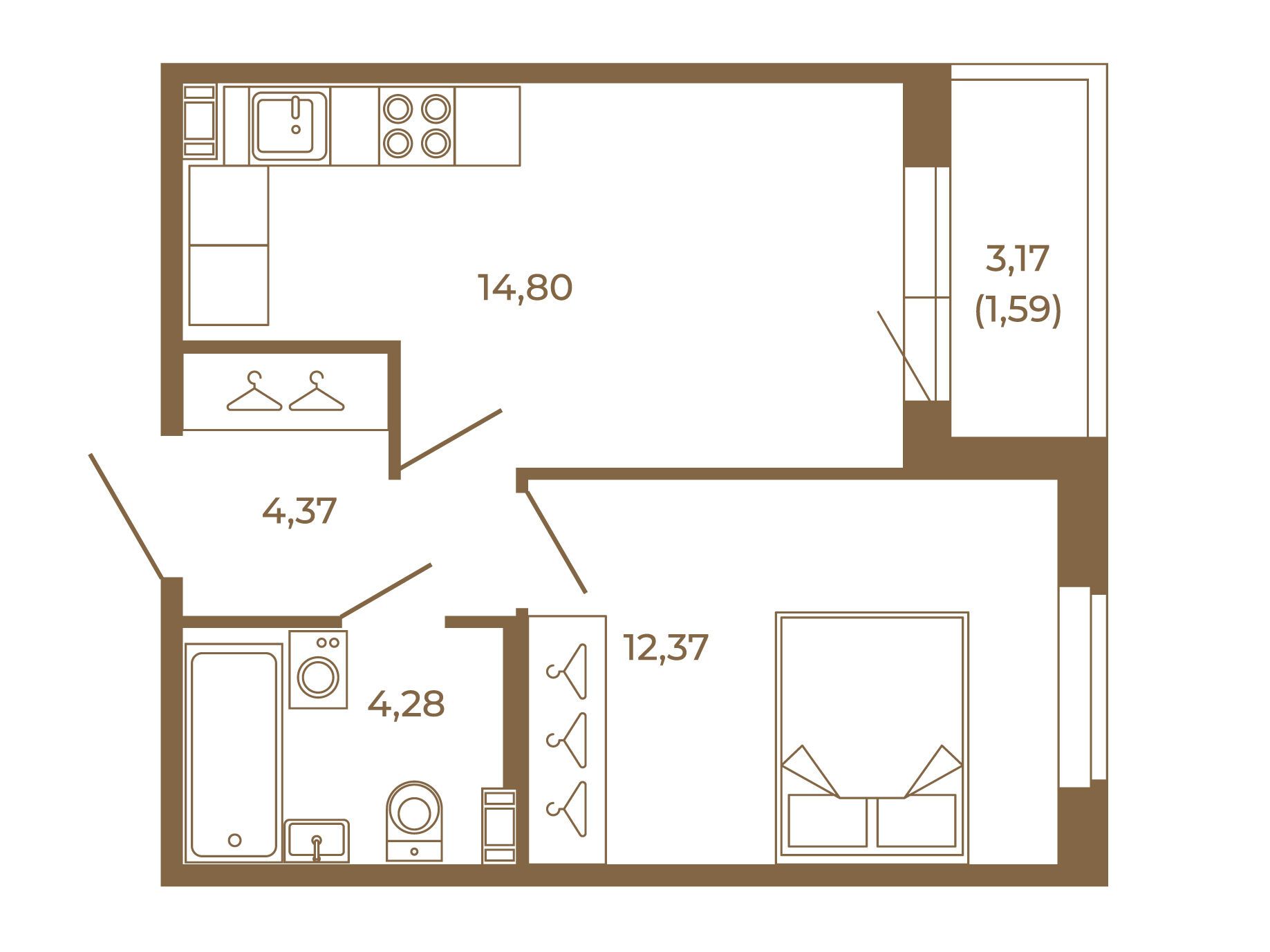 Планировка: 1-комн. квартира 37.41 м² в новостройке Новая история