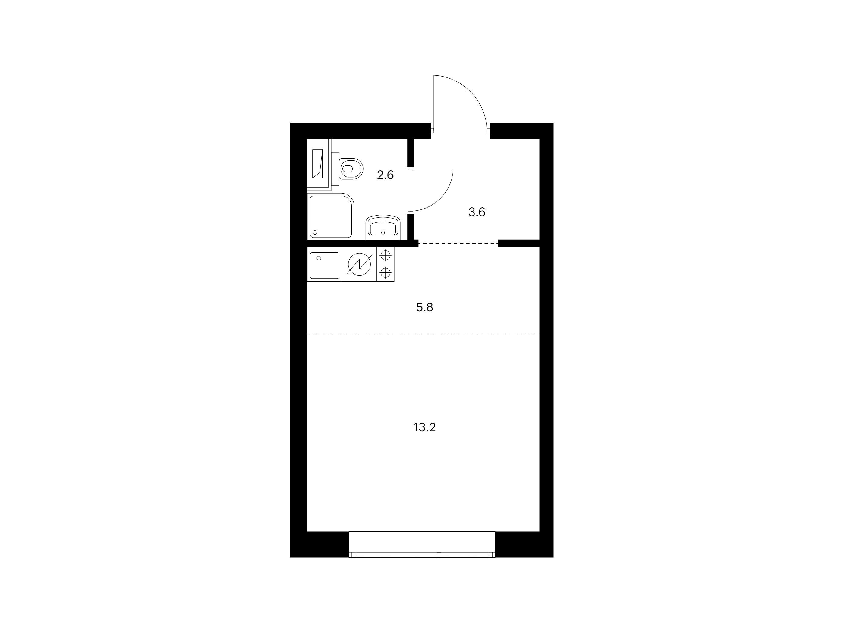 Планировка: Студия 25.20 м² в новостройке Полар