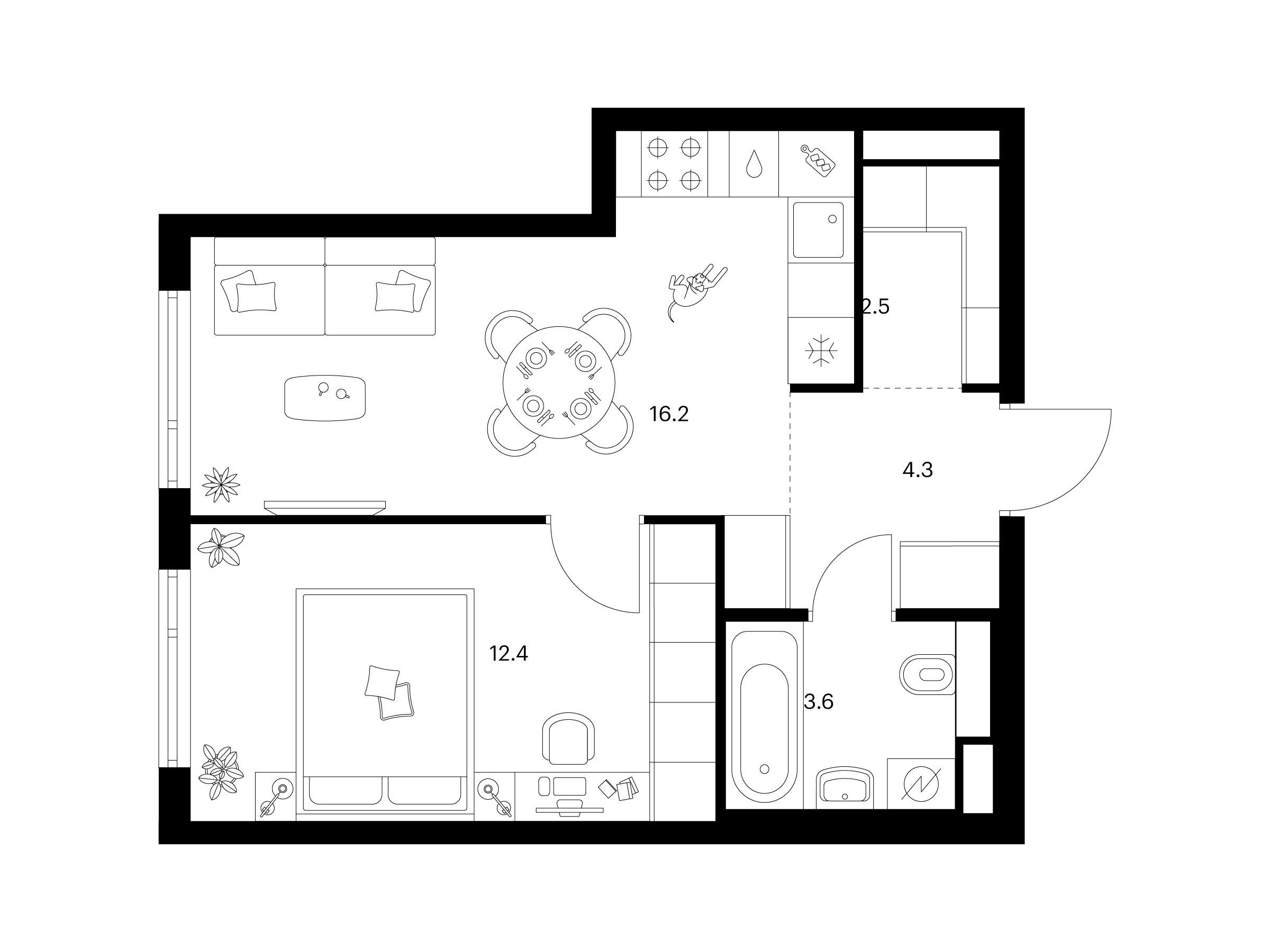 Планировка: 1-комн. квартира 39.00 м² в новостройке ЖК Руставели 14