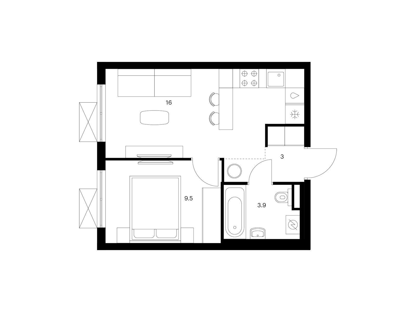 Планировка: 1-комн. квартира 32.40 м² в новостройке Волжский парк