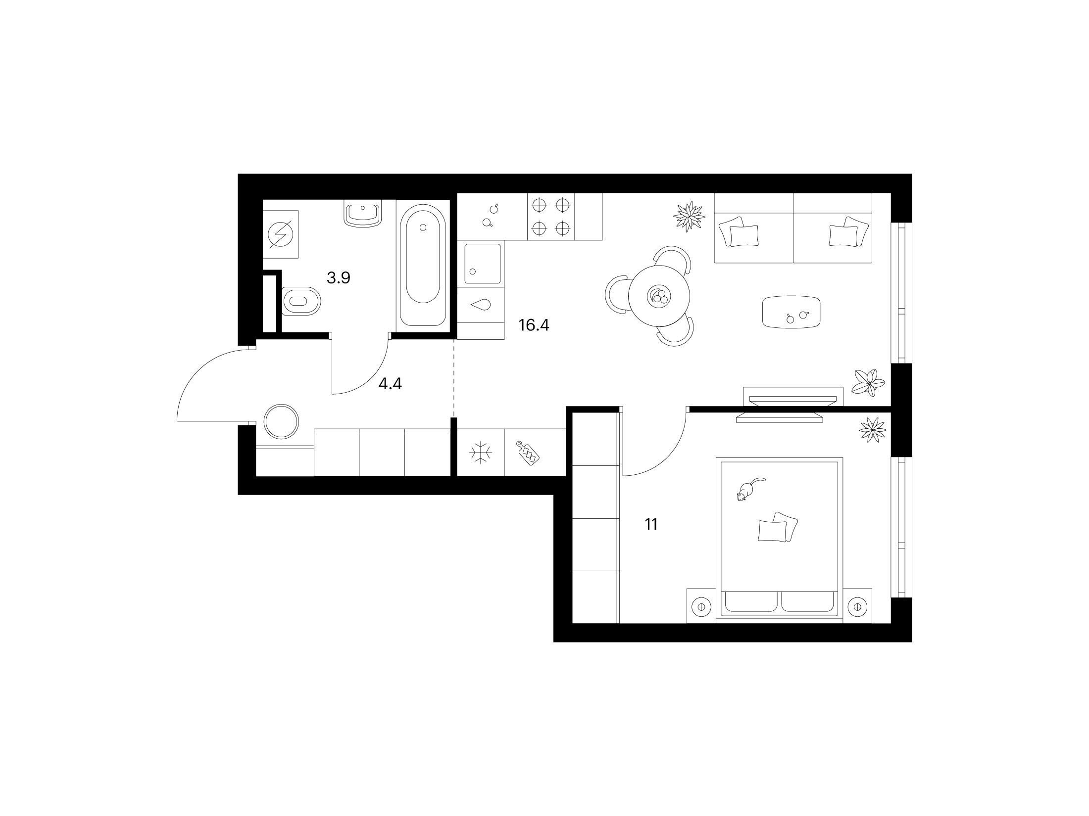 Планировка: 1-комн. квартира 35.70 м² в новостройке ЖК Середневский лес