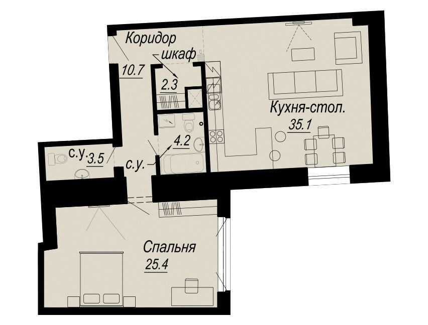 Планировка: 1-комн. квартира 81.30 м² в новостройке Мельцер Холл