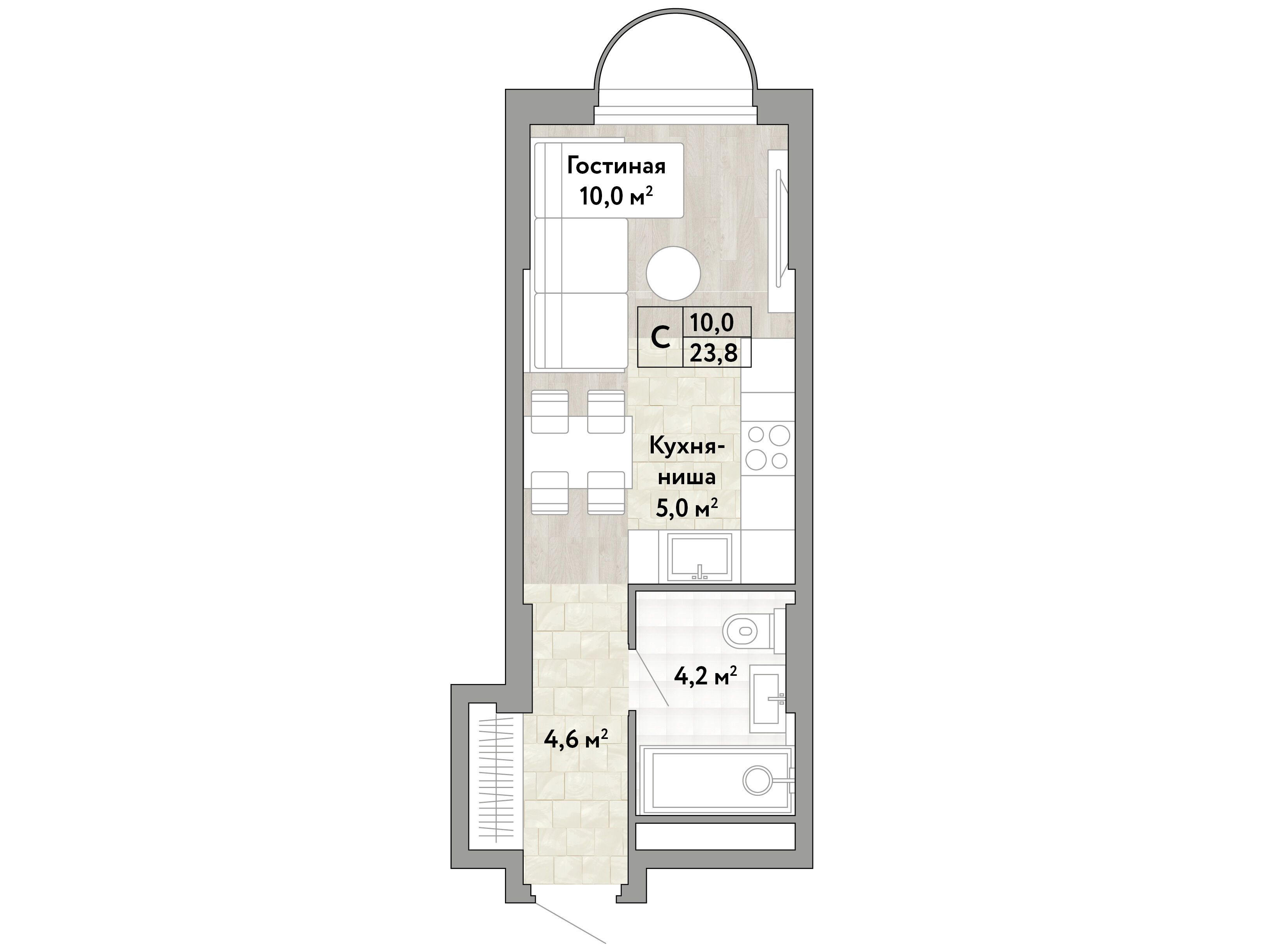 Планировка: Студия 23.80 м² в новостройке Новые смыслы