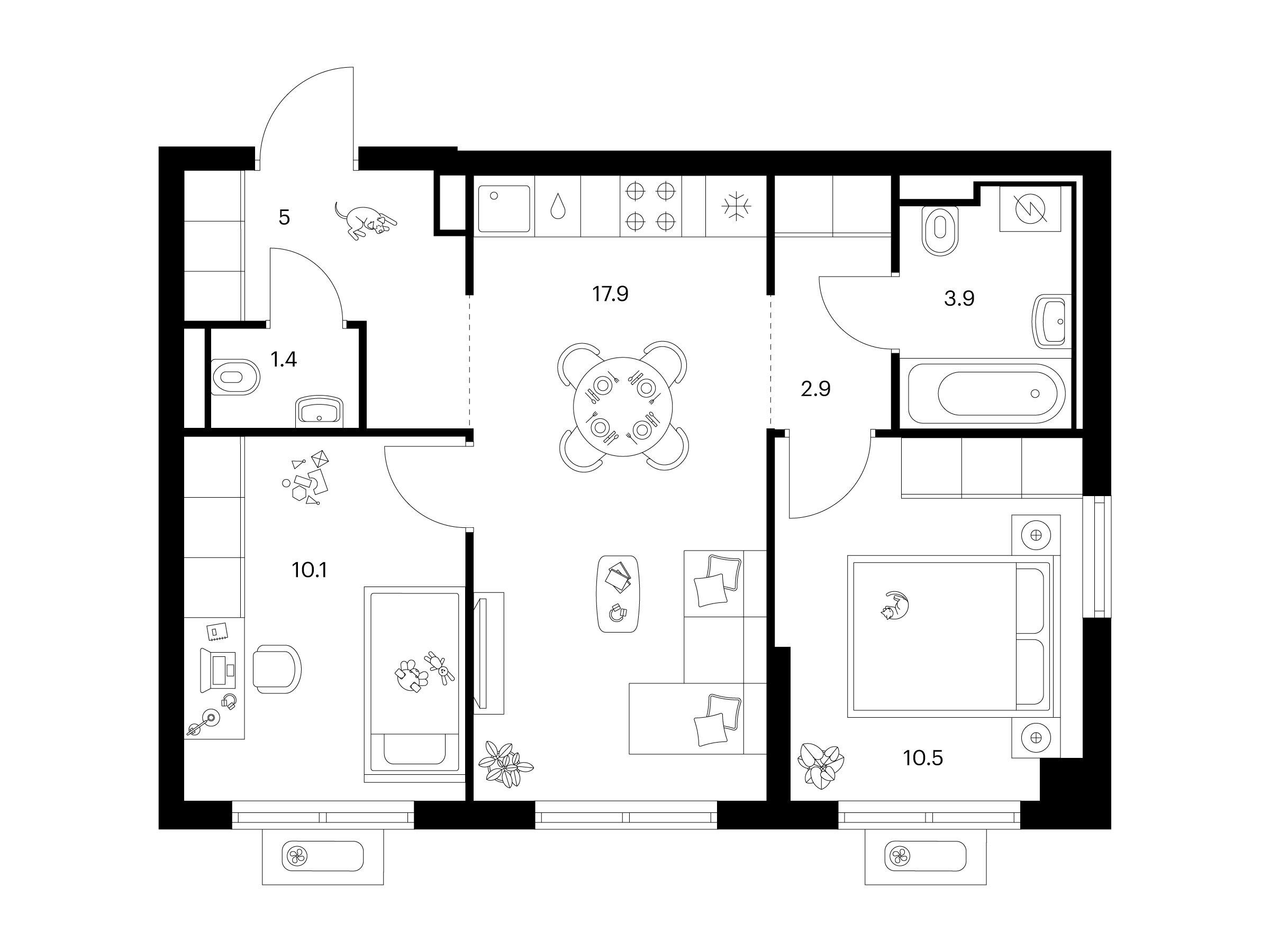 Планировка: 2-комн. квартира 51.70 м² в новостройке Янинский лес