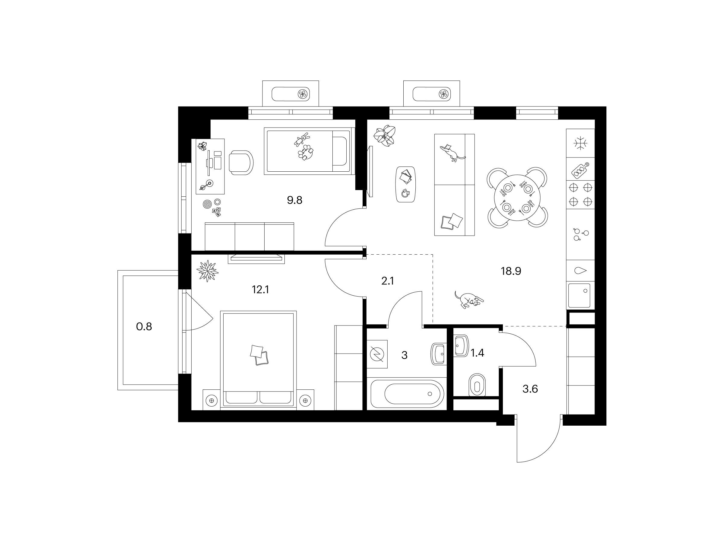 Планировка: 2-комн. квартира 51.70 м² в новостройке Янинский лес