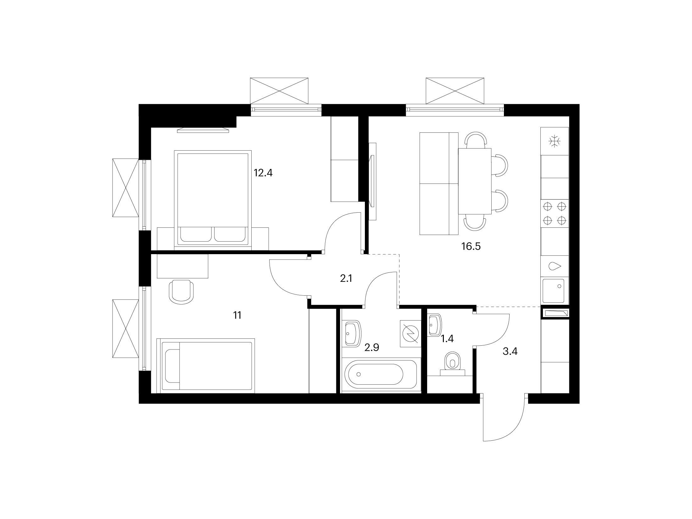 Планировка: 2-комн. квартира 49.70 м² в новостройке ЖК Яуза парк