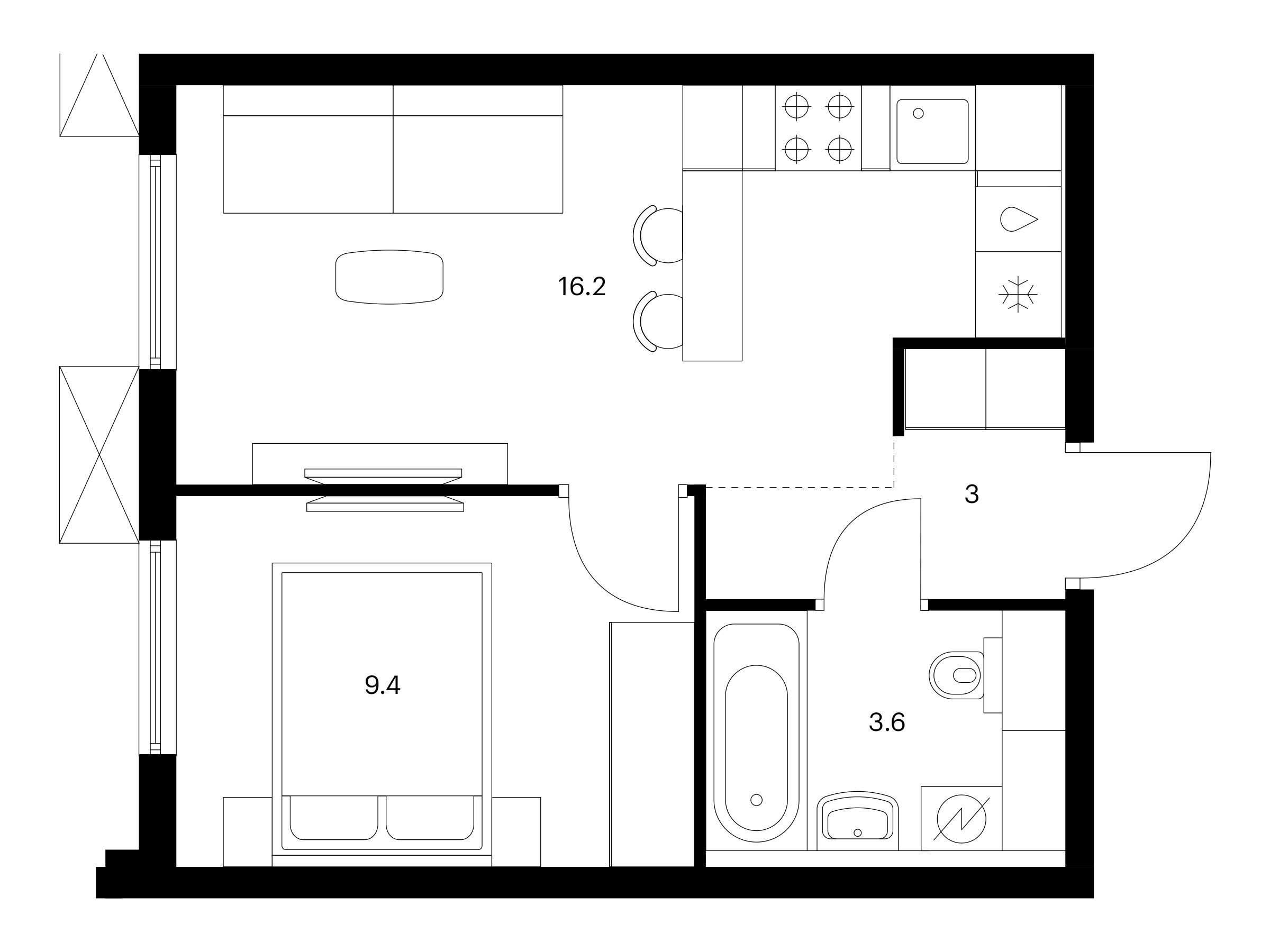 Планировка: 1-комн. квартира 32.20 м² в новостройке Яуза парк