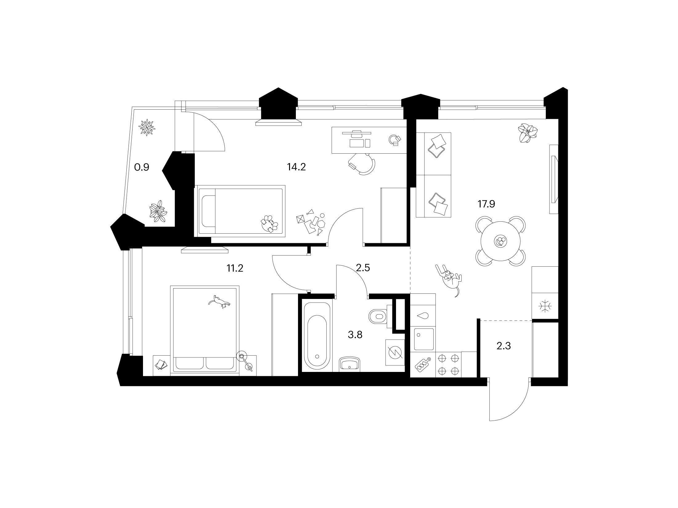Планировка: 2-комн. квартира 52.80 м² в новостройке Матвеевский парк