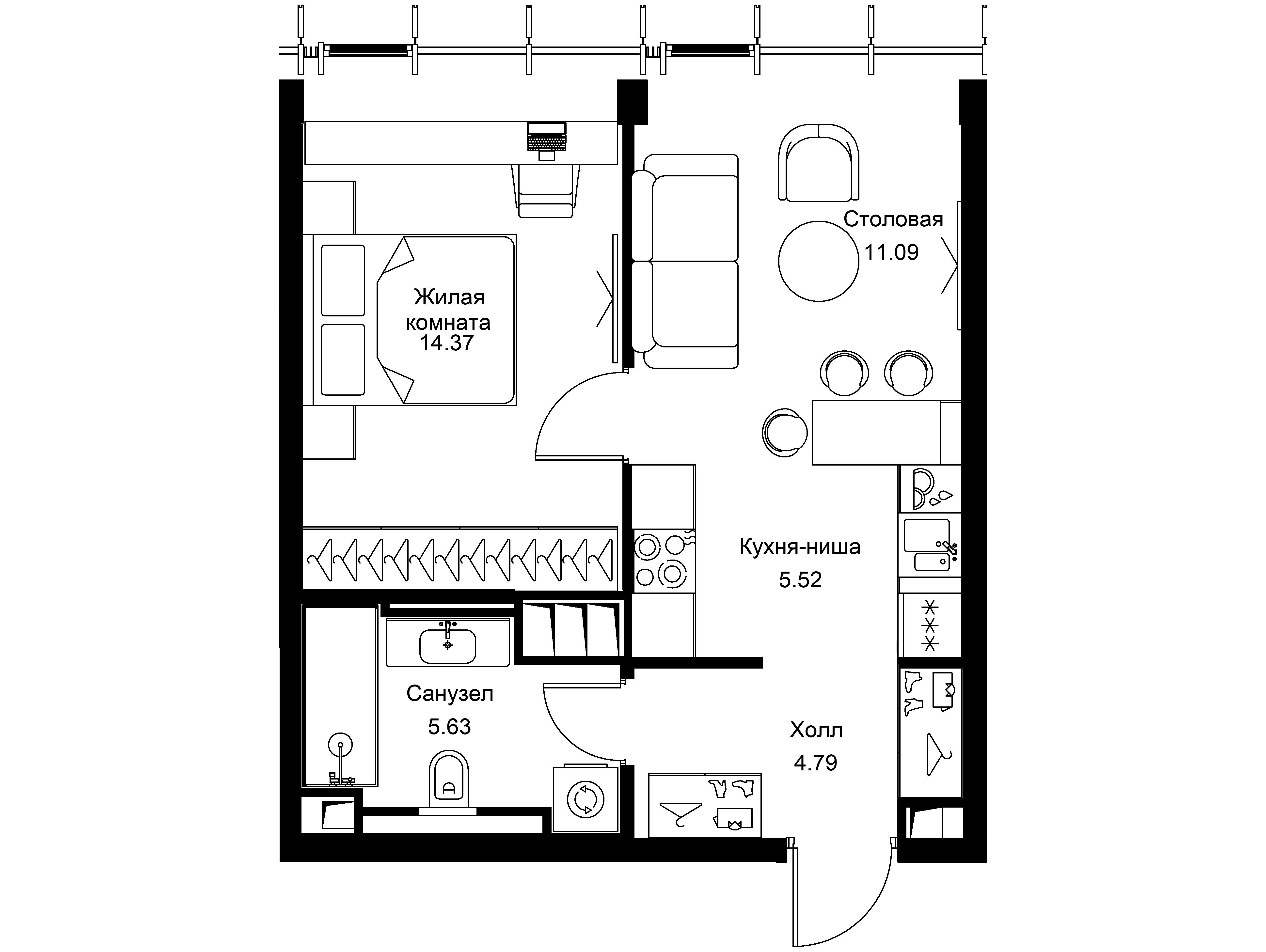Планировка: 1-комн. квартира 41.40 м² в новостройке ЖК Мод