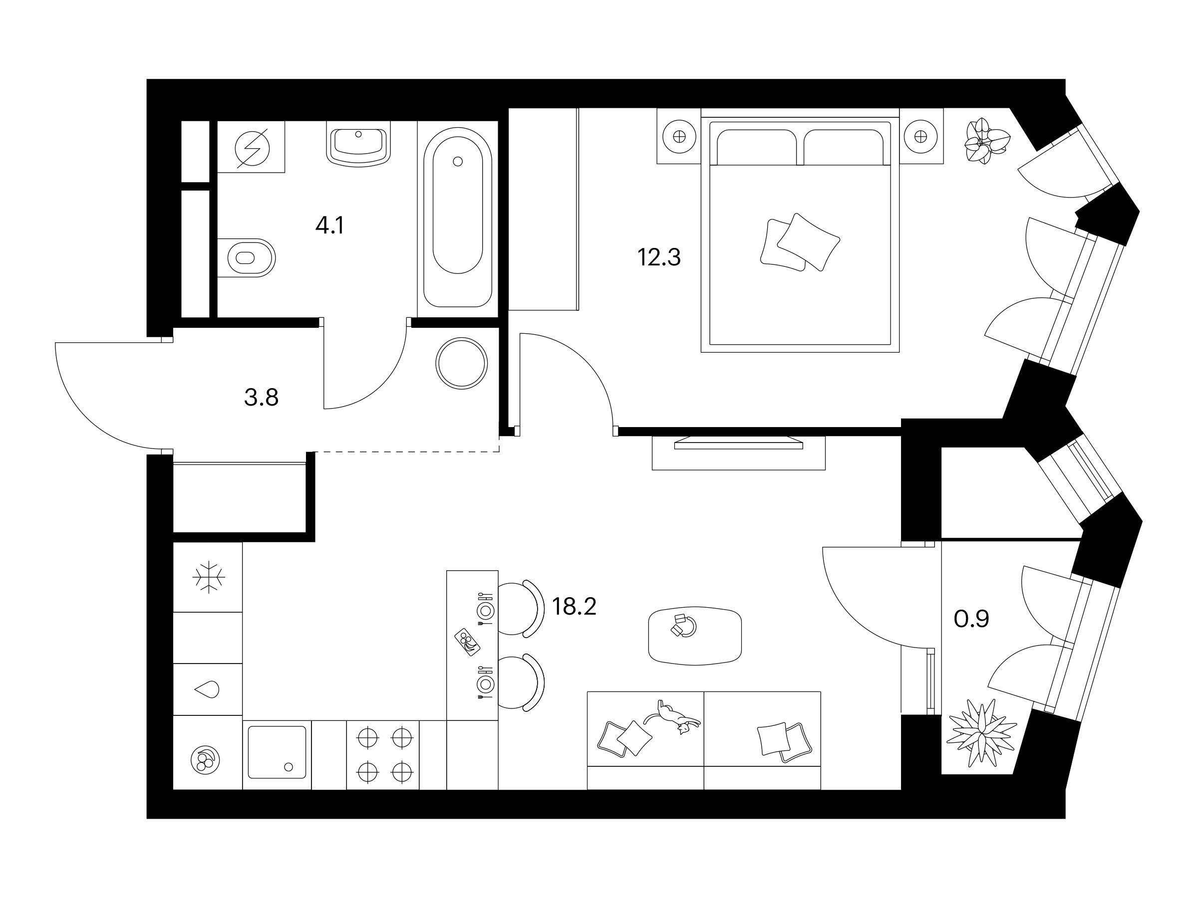 Планировка: 1-комн. квартира 39.30 м² в новостройке Мичуринский парк
