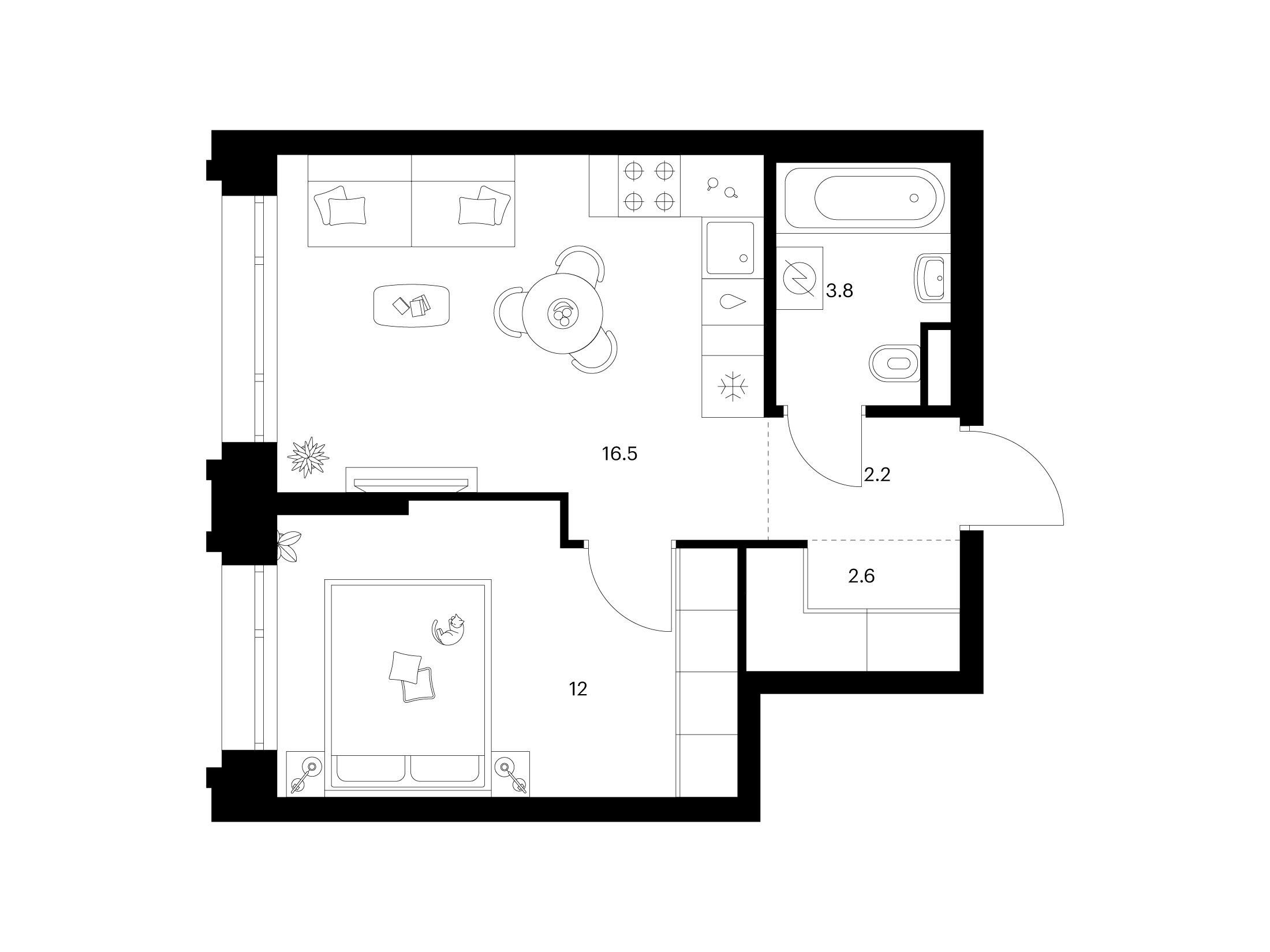 Планировка: 1-комн. квартира 37.10 м² в новостройке ЖК Середневский лес