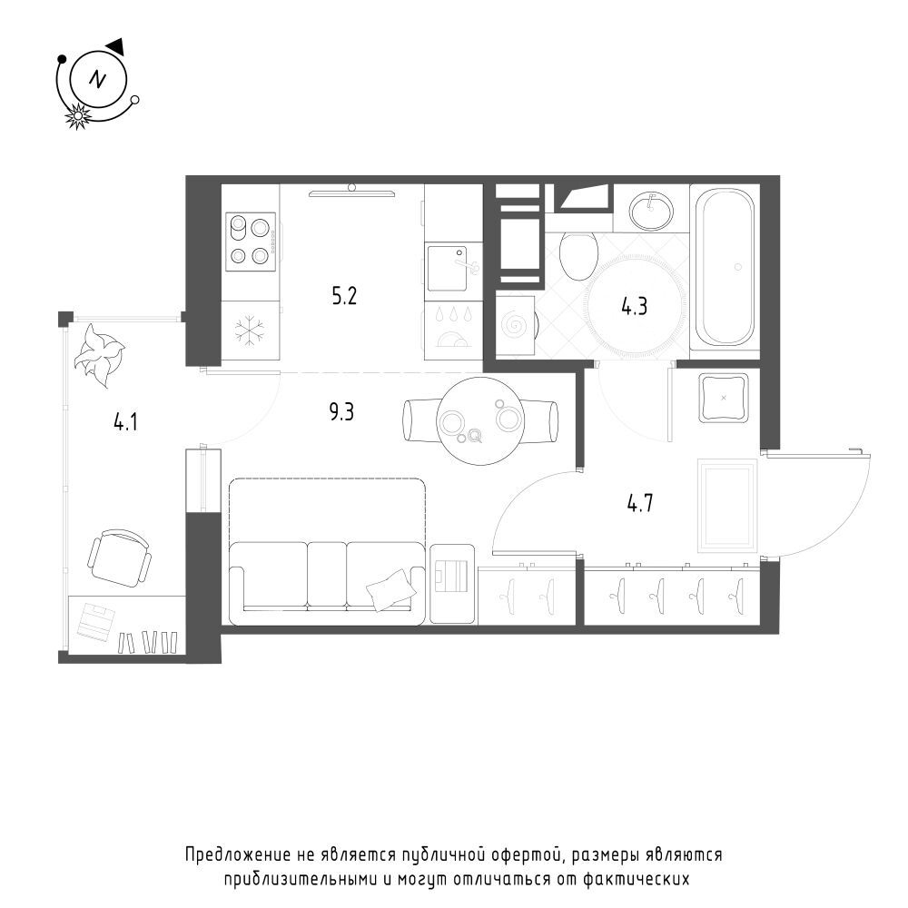 Планировка: Студия 24.70 м² в новостройке Монография