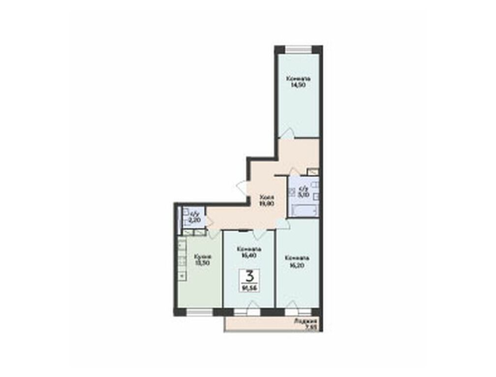 Планировка: 3-комн. квартира 91.56 м² в новостройке ЖК Малаховский