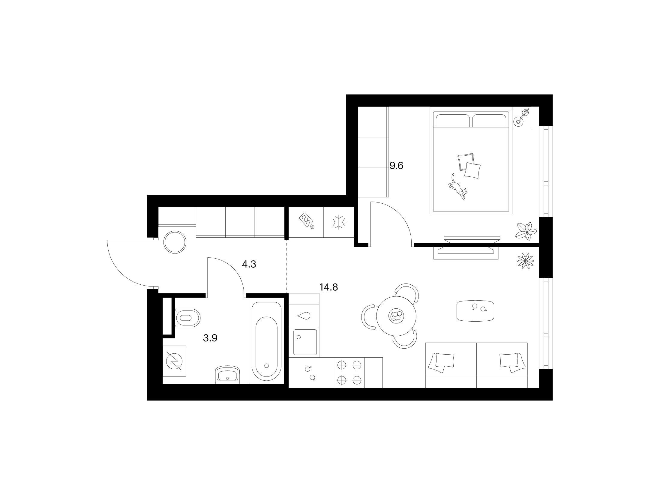 Планировка: 1-комн. квартира 32.60 м² в новостройке ЖК Середневский лес
