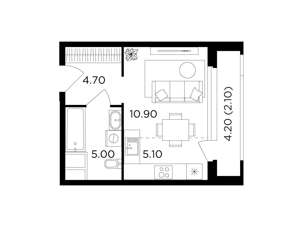 Планировка: Студия 27.80 м² в новостройке ЖК Филатов луг