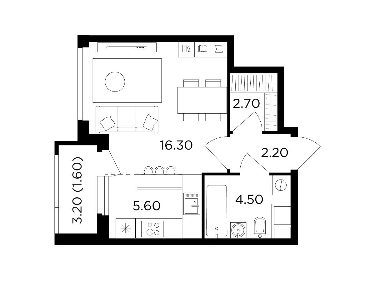Планировка: Студия 32.90 м² в новостройке ЖК Филатов луг