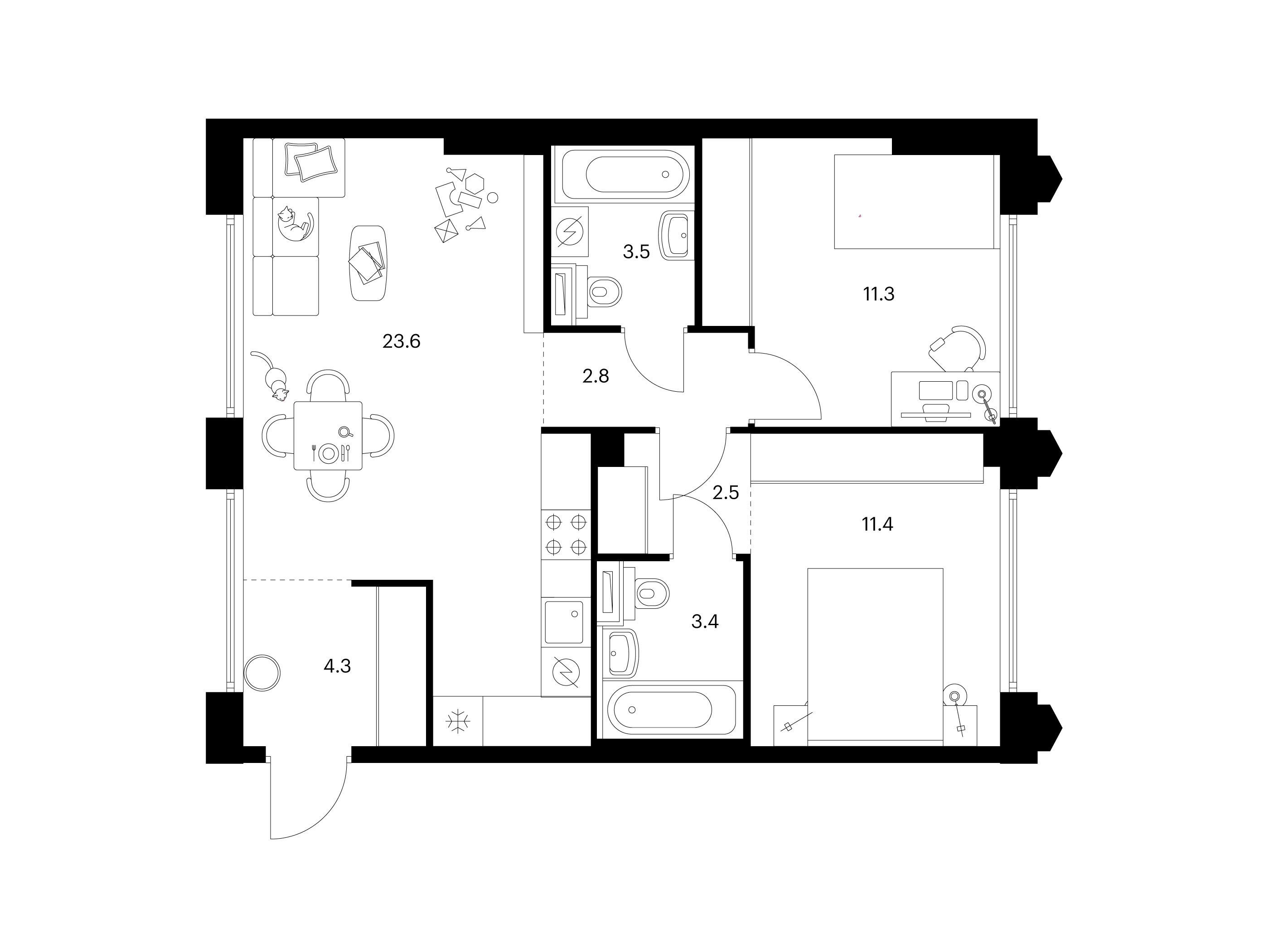 Планировка: 2-комн. квартира 62.80 м² в новостройке ЖК Бусиновский парк