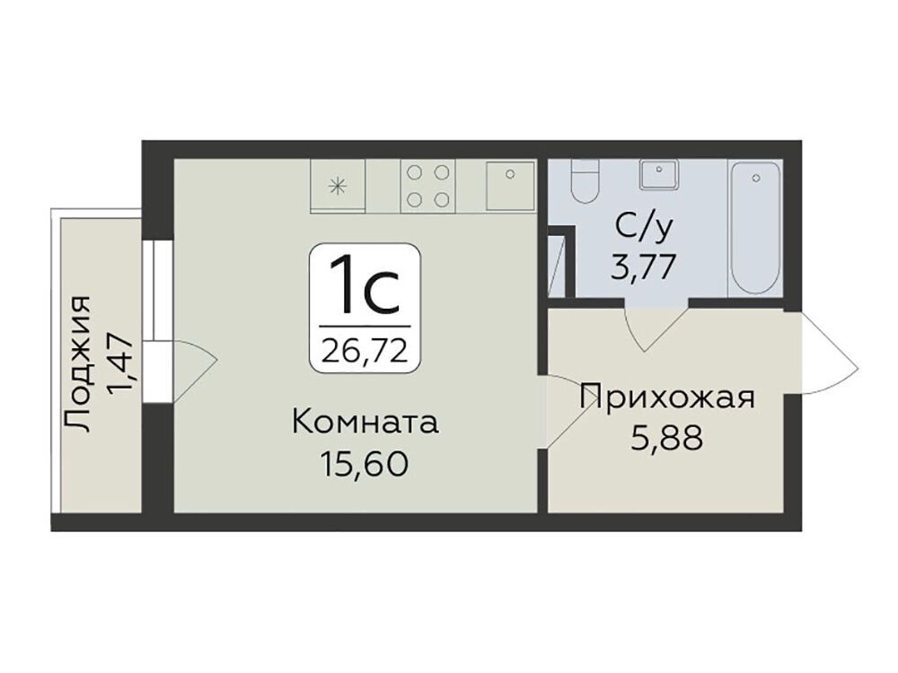 Планировка: Студия 26.72 м² в новостройке Панорама Юкки