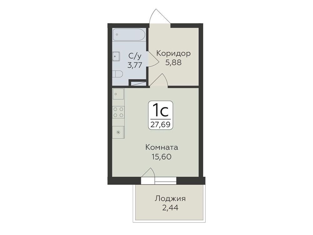 Планировка: Студия 27.69 м² в новостройке Панорама Юкки