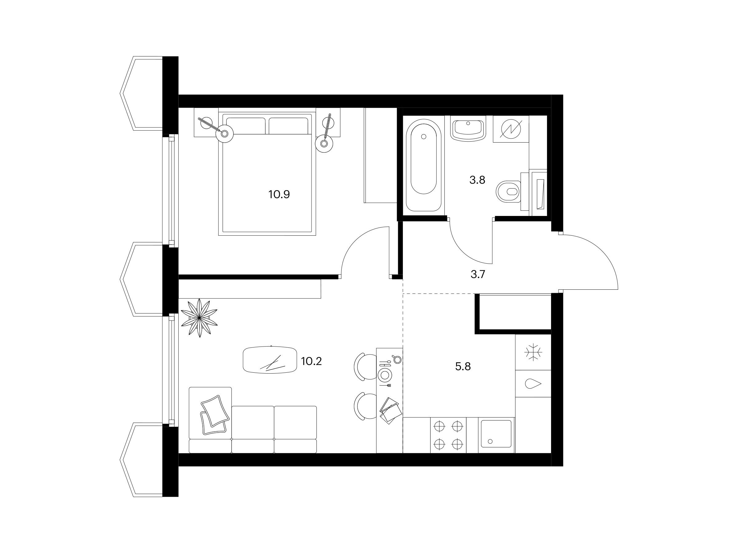 Планировка: 1-комн. квартира 34.40 м² в новостройке Бусиновский парк