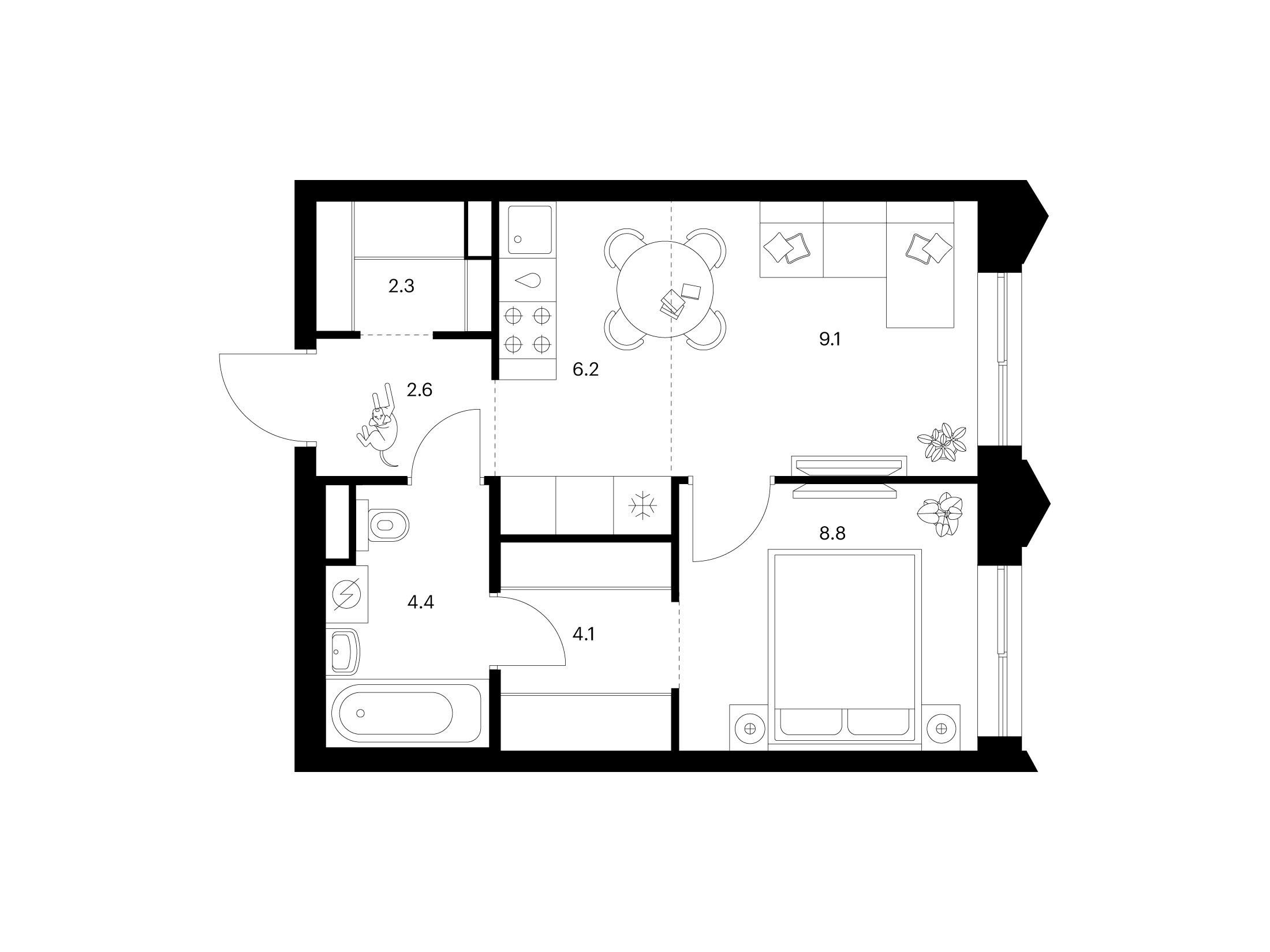 Планировка: 1-комн. квартира 37.50 м² в новостройке Матвеевский парк