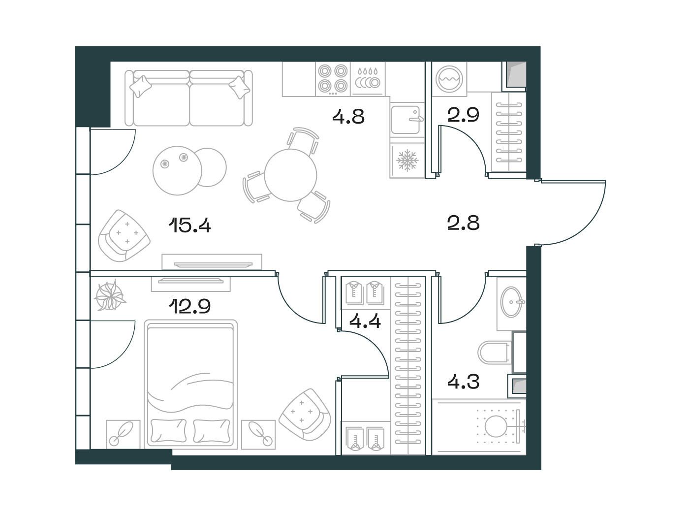 Планировка: 2-комн. квартира 47.50 м² в новостройке Шифт