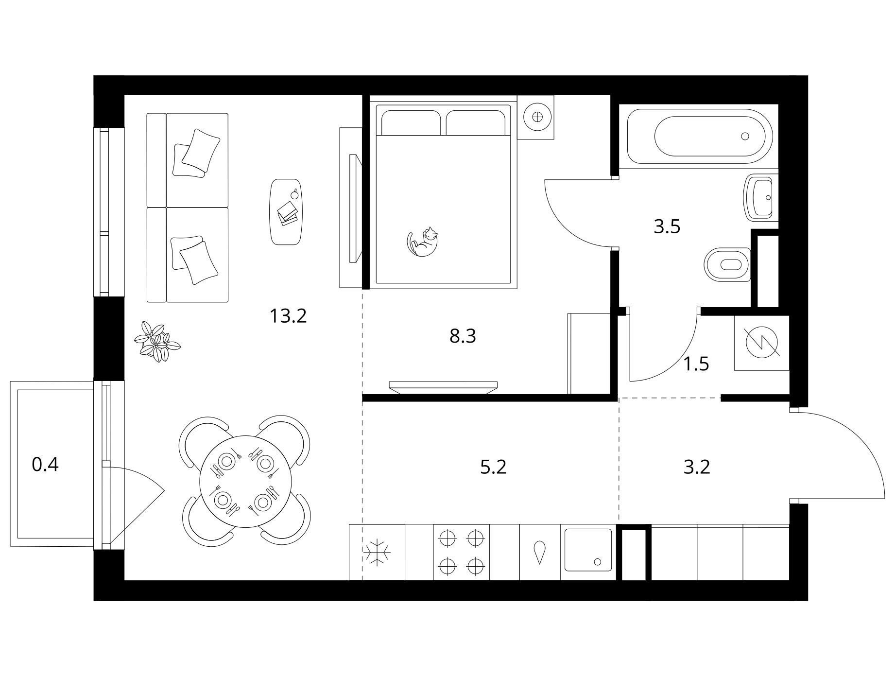 Планировка: 1-комн. квартира 35.30 м² в новостройке ЖК Бунинская набережная