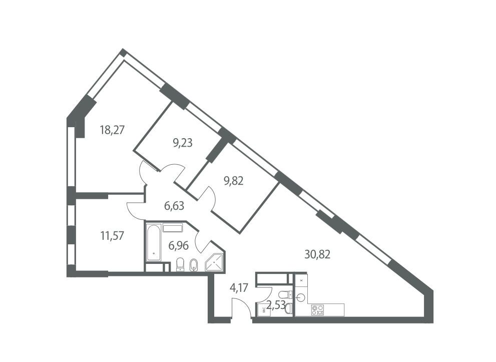 Планировка: 4-комн. квартира 100.00 м² в новостройке Хедлайнер