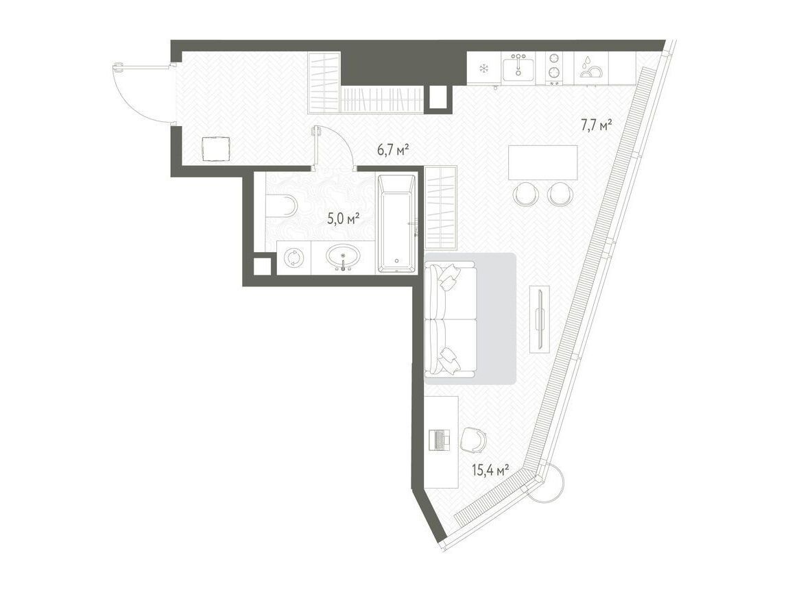Планировка: Студия 34.80 м² в новостройке Оне