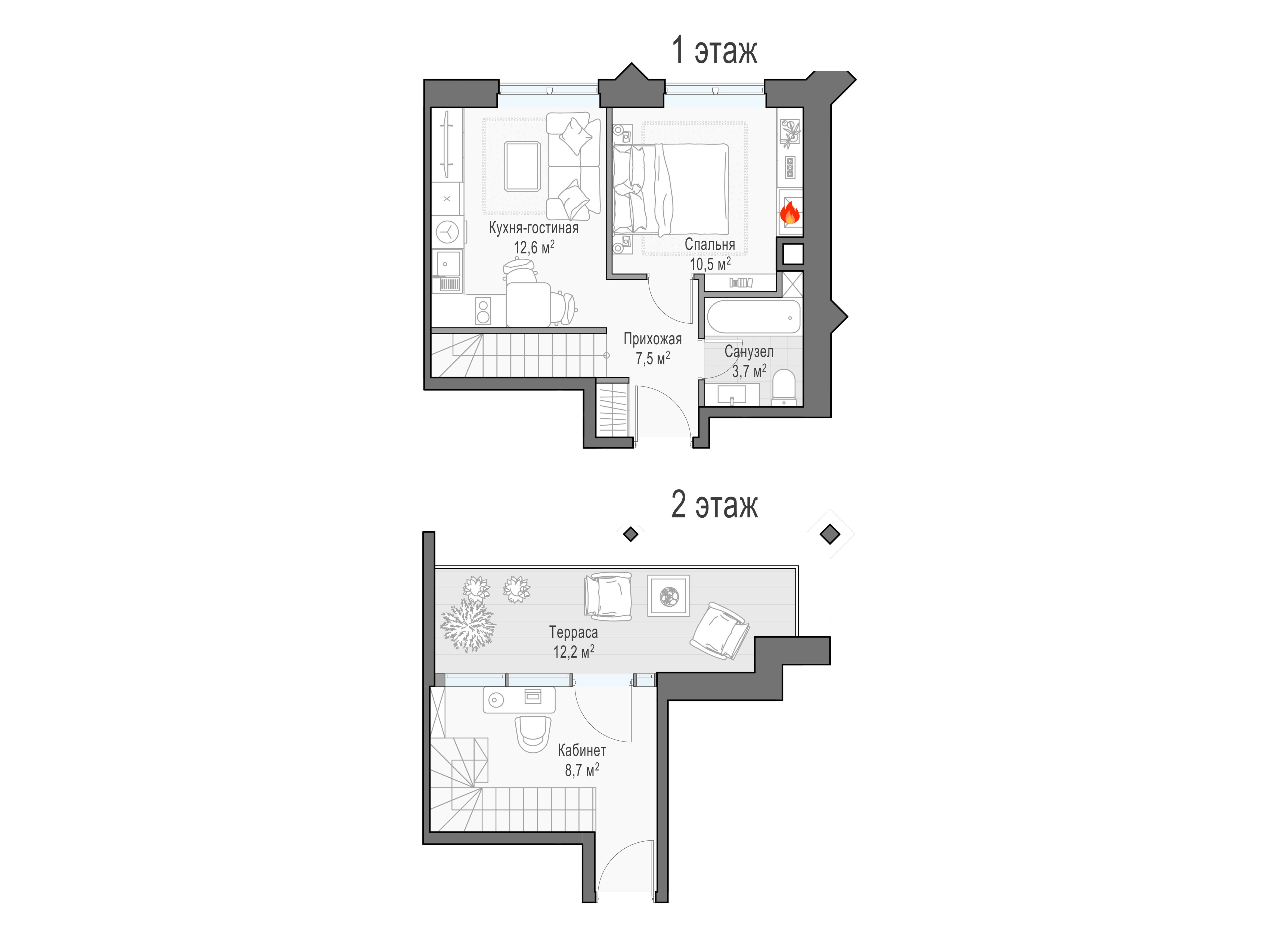 Планировка: 1-комн. квартира 51.80 м² в новостройке Дом Достижение