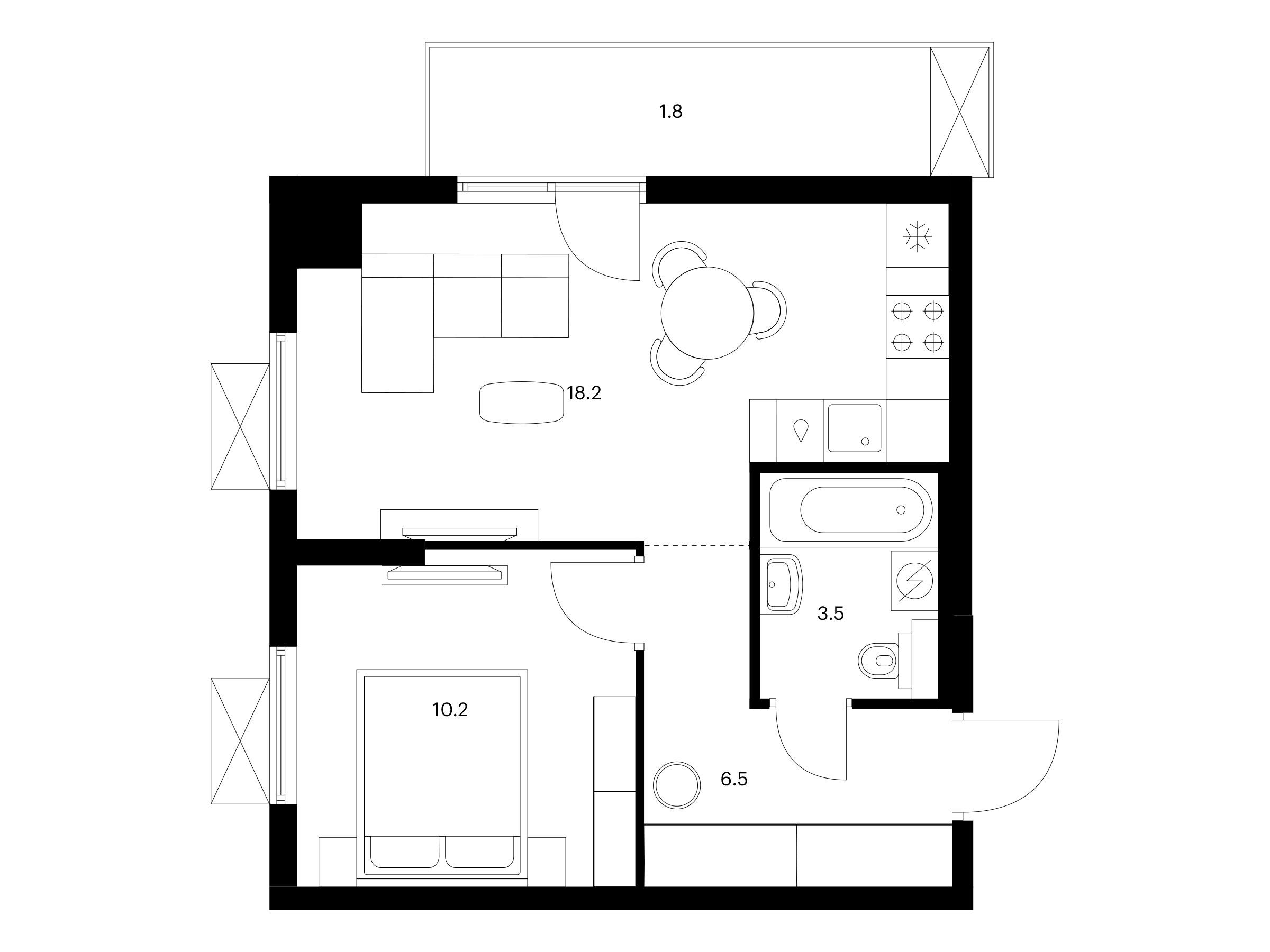 Планировка: 1-комн. квартира 40.20 м² в новостройке ЖК Никольские луга