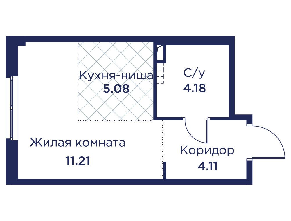Планировка: Студия 24.58 м² в новостройке ЖК Кронфорт Центральный