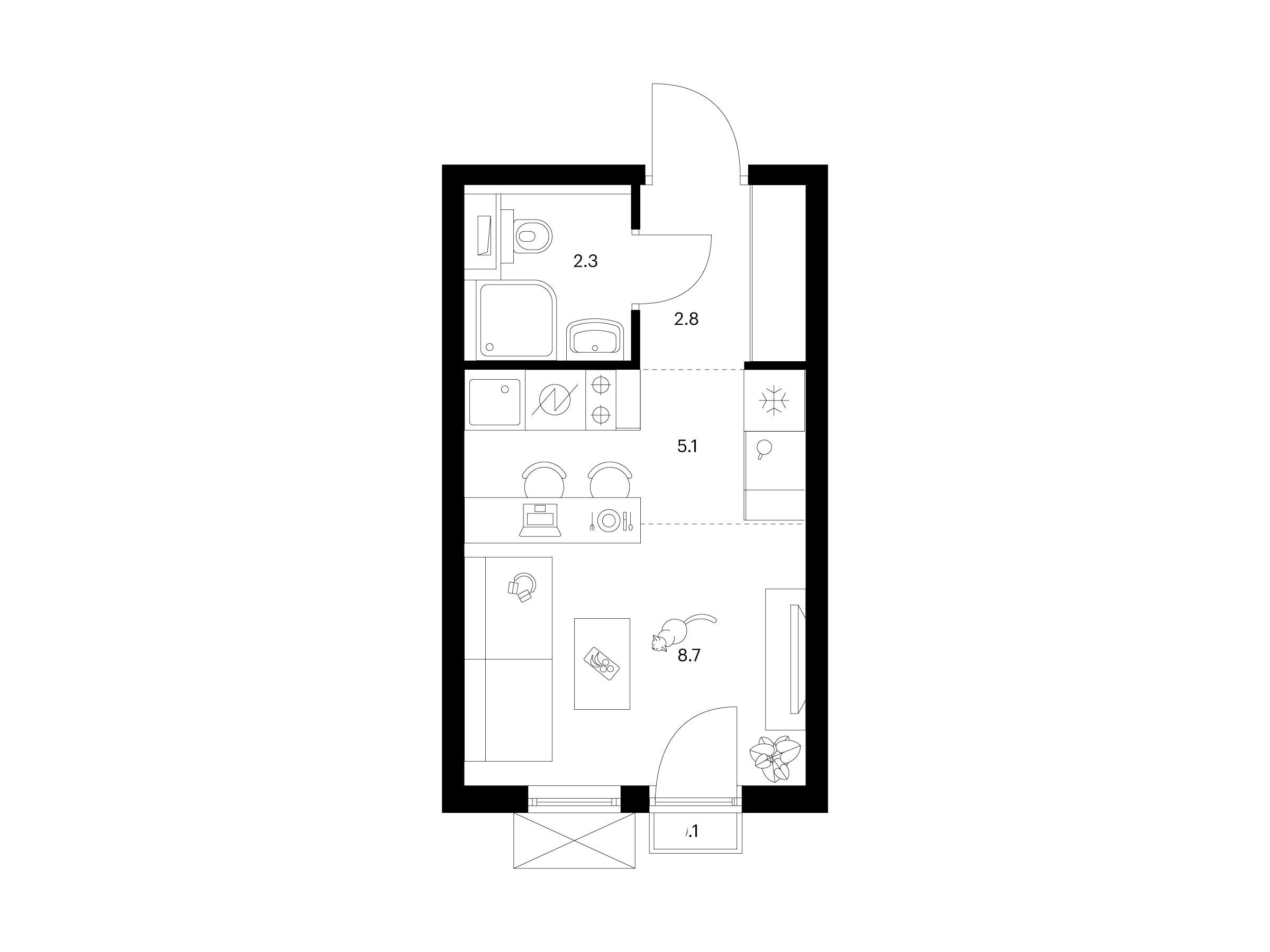Планировка: Студия 19.00 м² в новостройке Томилинский бульвар