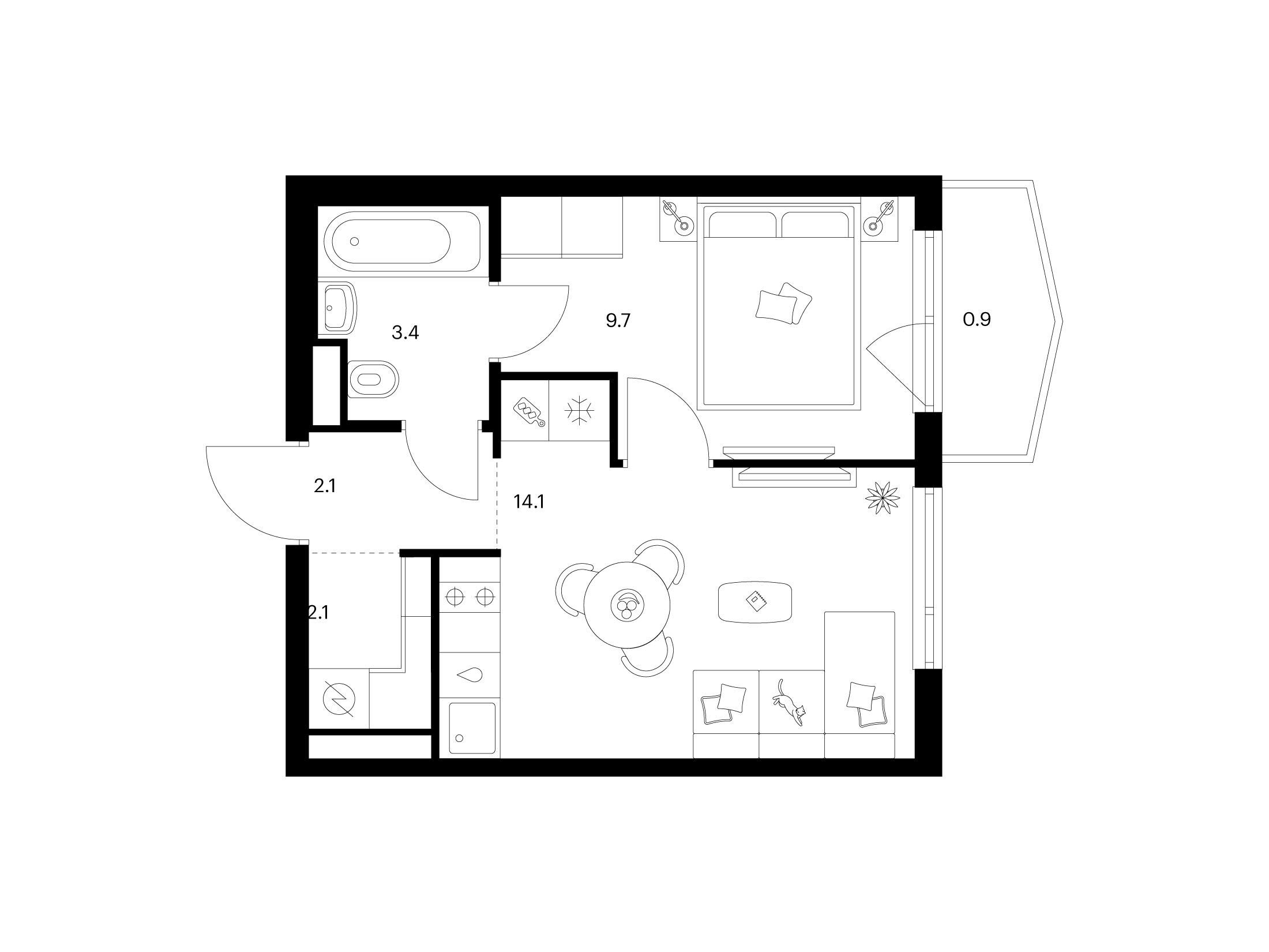 Планировка: 1-комн. квартира 32.30 м² в новостройке ЖК Руставели 14