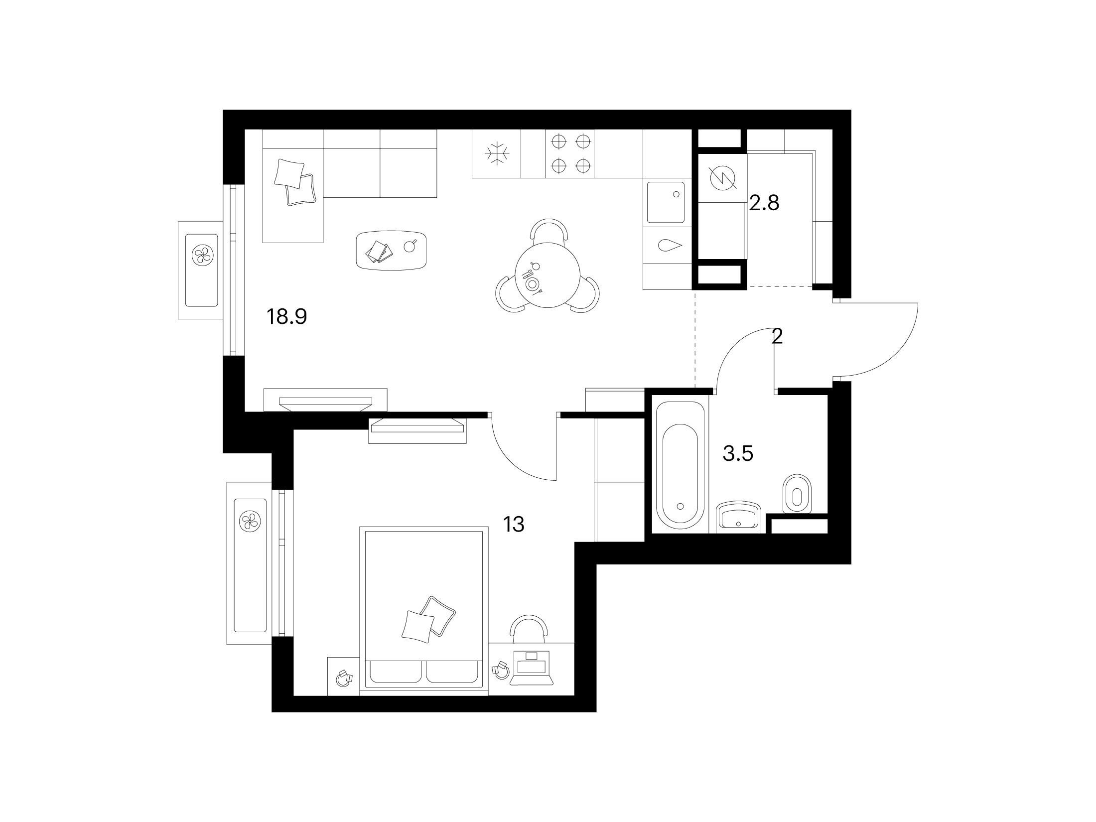 Планировка: 1-комн. квартира 40.20 м² в новостройке Середневский лес