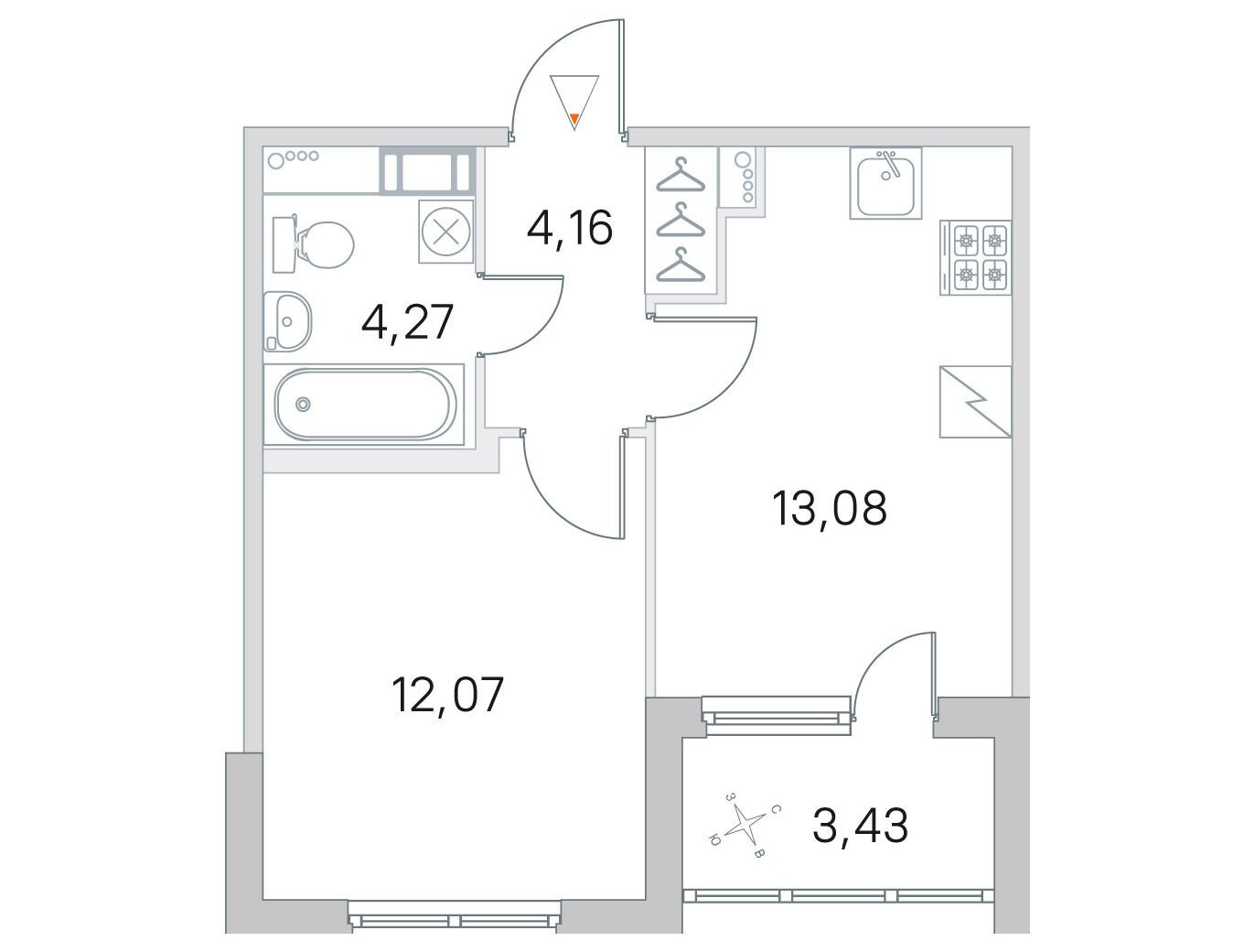 Планировка: 1-комн. квартира 33.58 м² в новостройке Югтаун