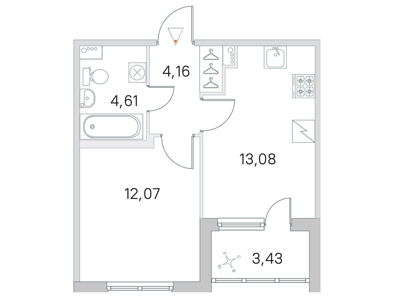 Планировка: 1-комн. квартира 33.92 м² в новостройке Югтаун