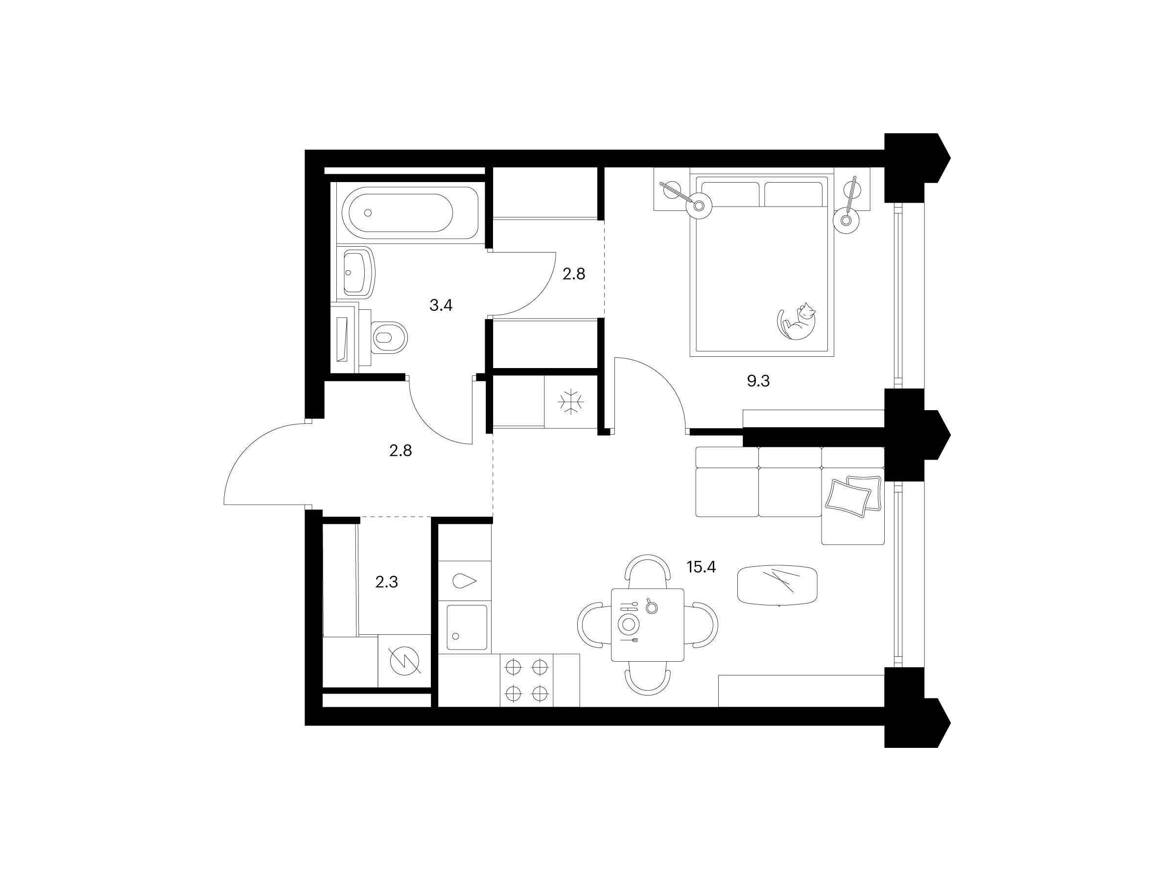 Планировка: 1-комн. квартира 36.00 м² в новостройке Бусиновский парк